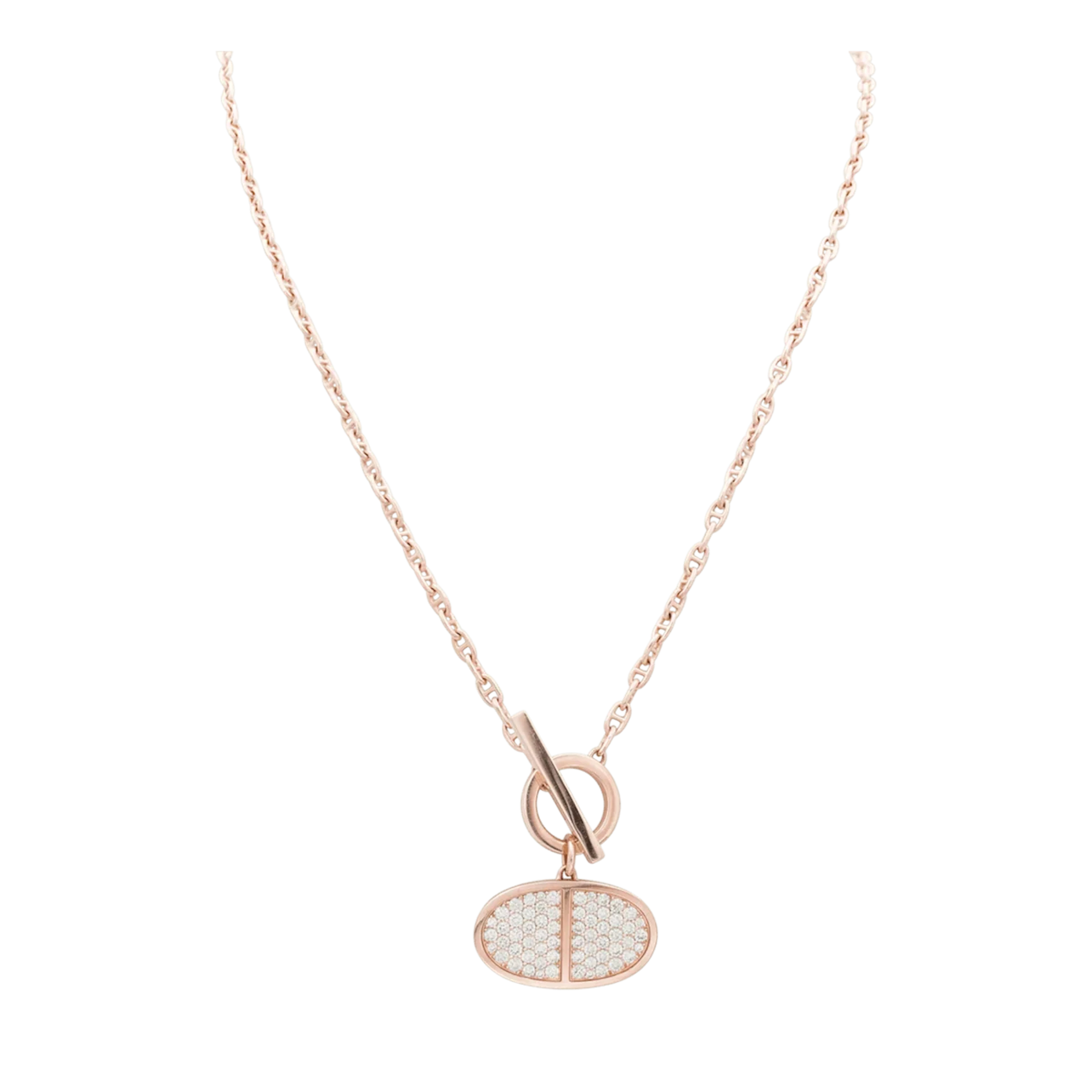 Collier Pendentif HERMÈS "Chaîne d'ancre contour" en or rose et diamants