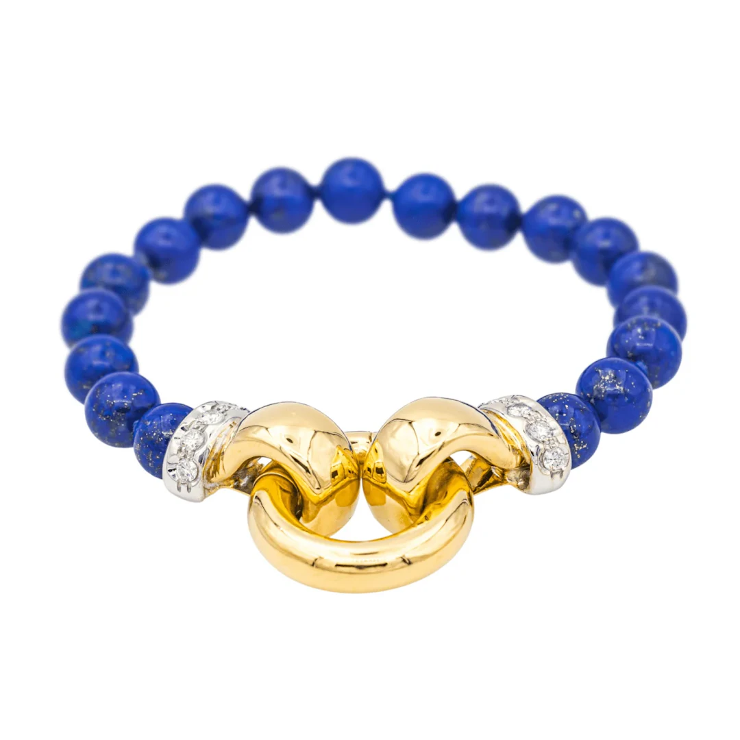 Bracelet Flexible in yellow gold, white gold, lapis lazuli and diamonds