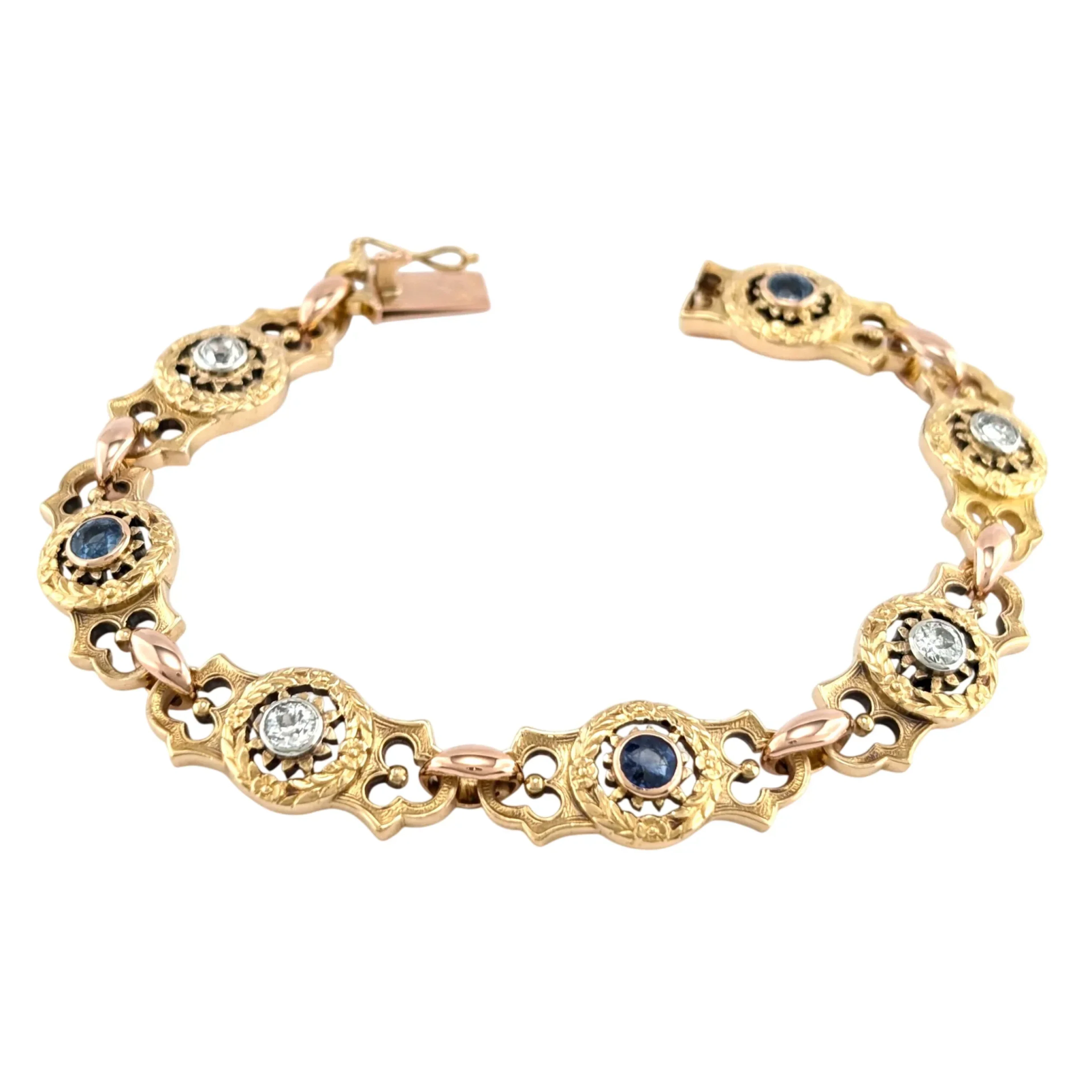 Yellow Gold Link Bracelet with Sapphires and Diamonds