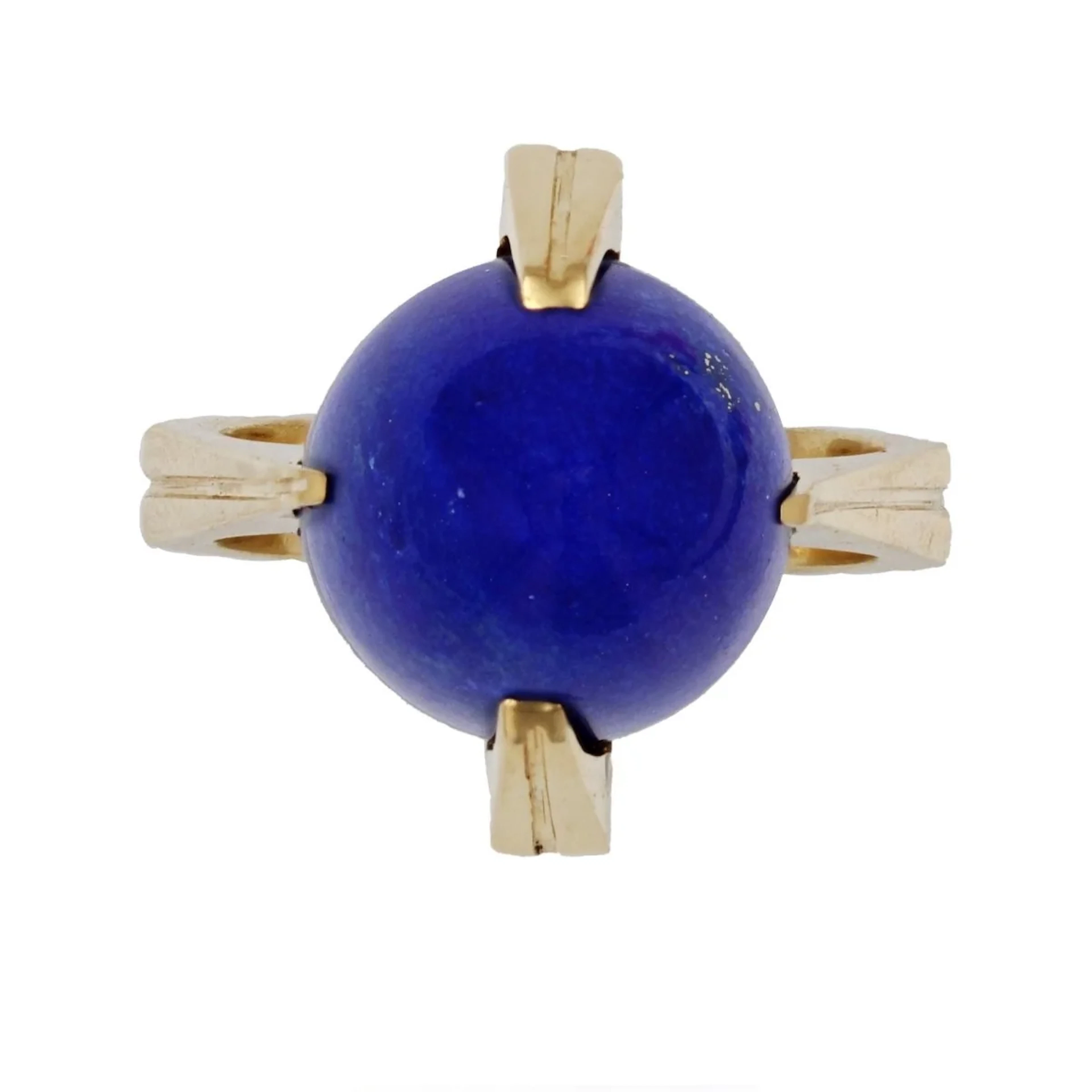 Solitaire ring in yellow gold and lapis lazuli