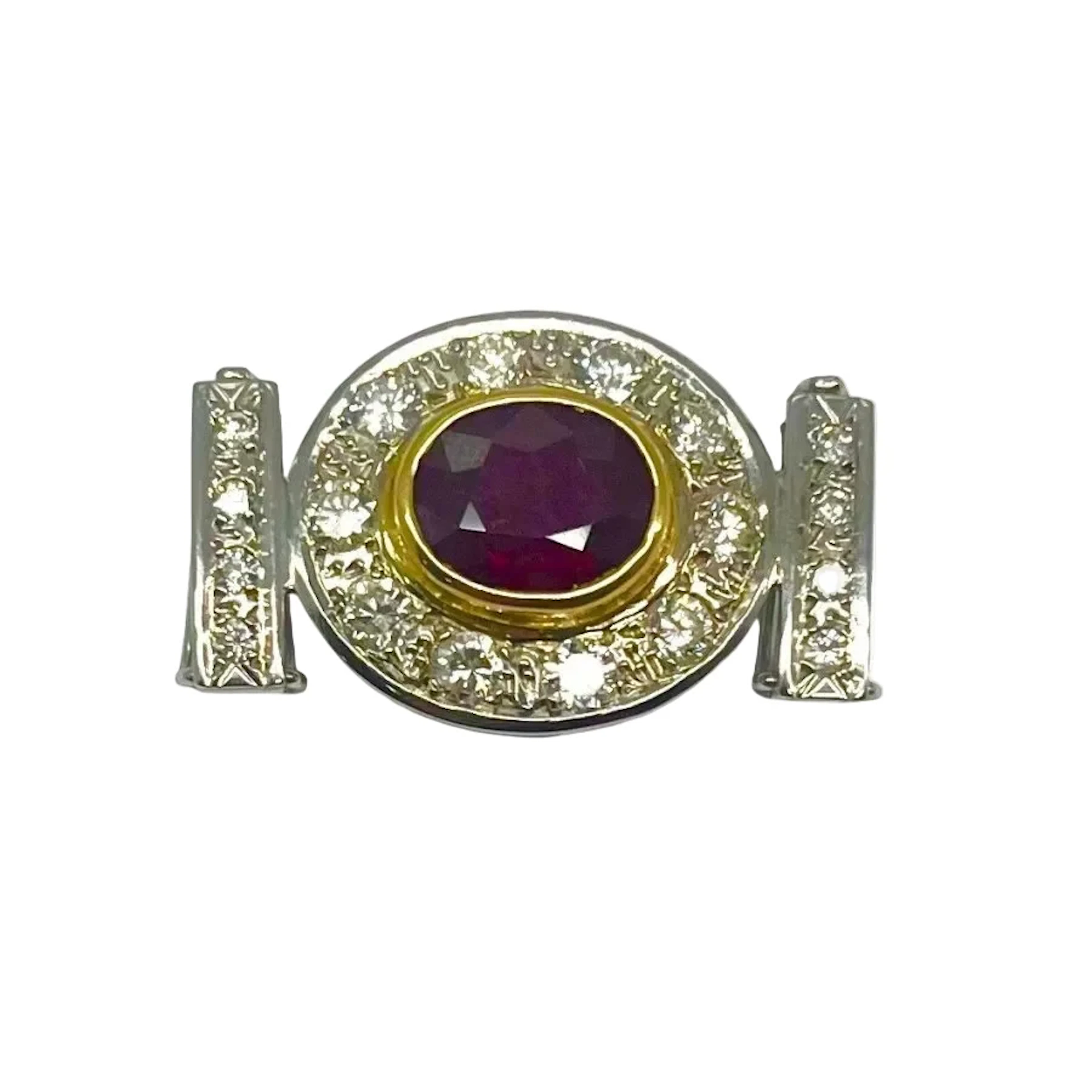 White gold brooch with rubies and diamonds