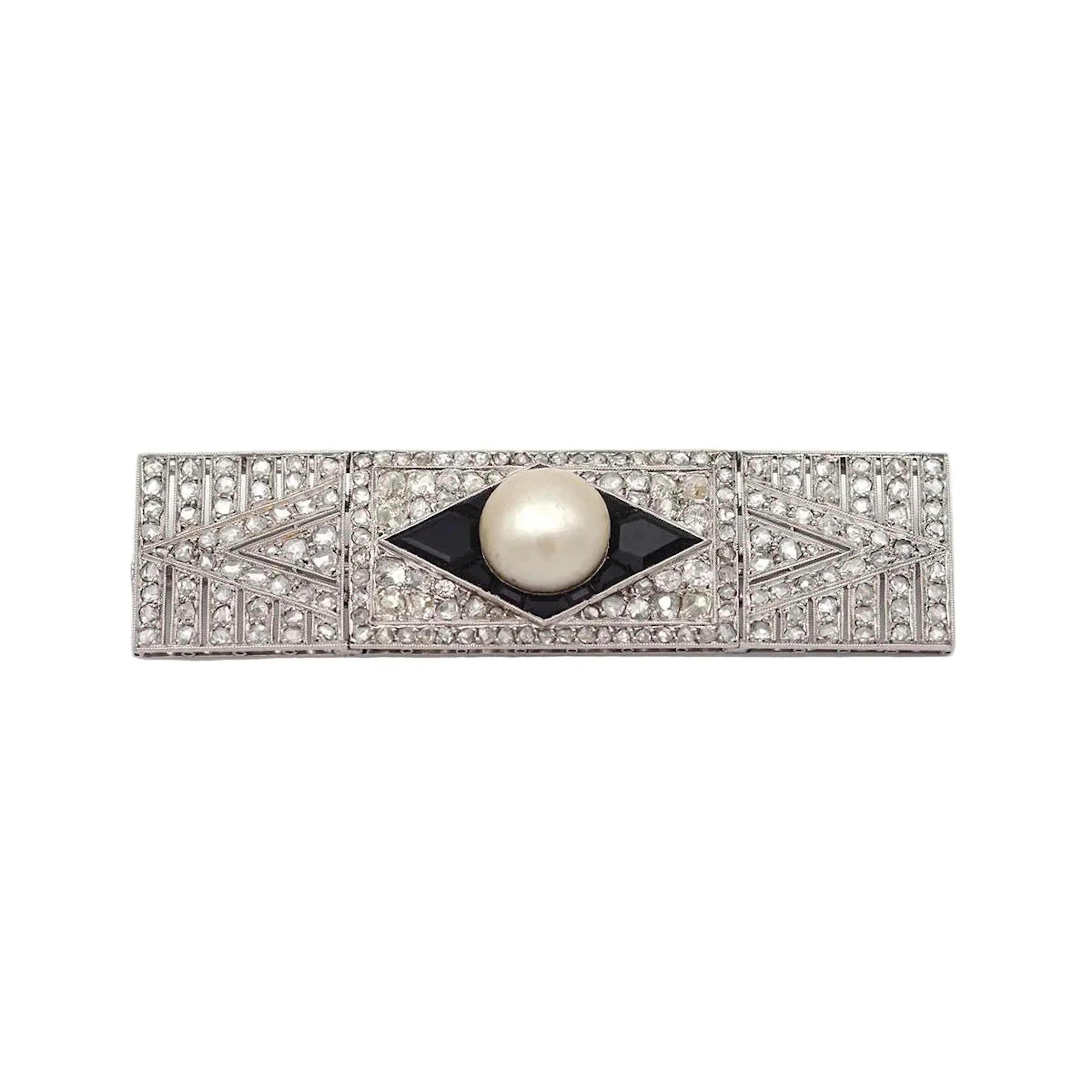 Broche Épingle en platine, perle, onyx et diamants