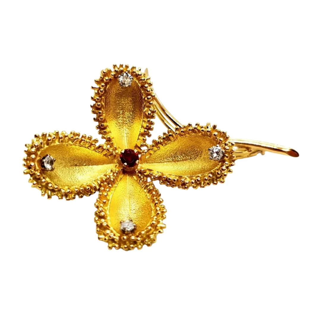 Vintage Yellow Gold Ruby Brooch