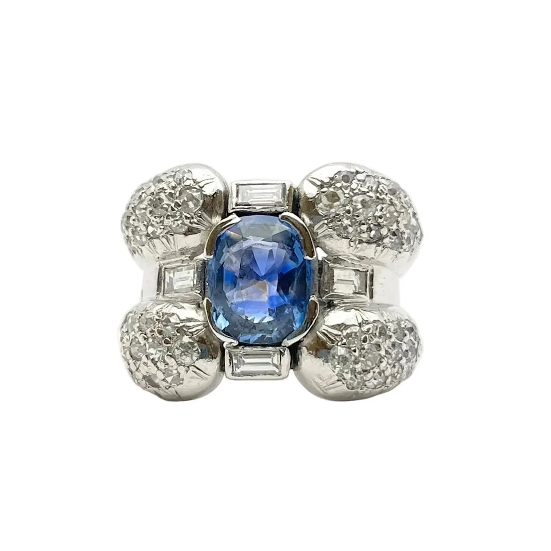 Cocktail Ring in White Gold, Sapphire, and Diamonds