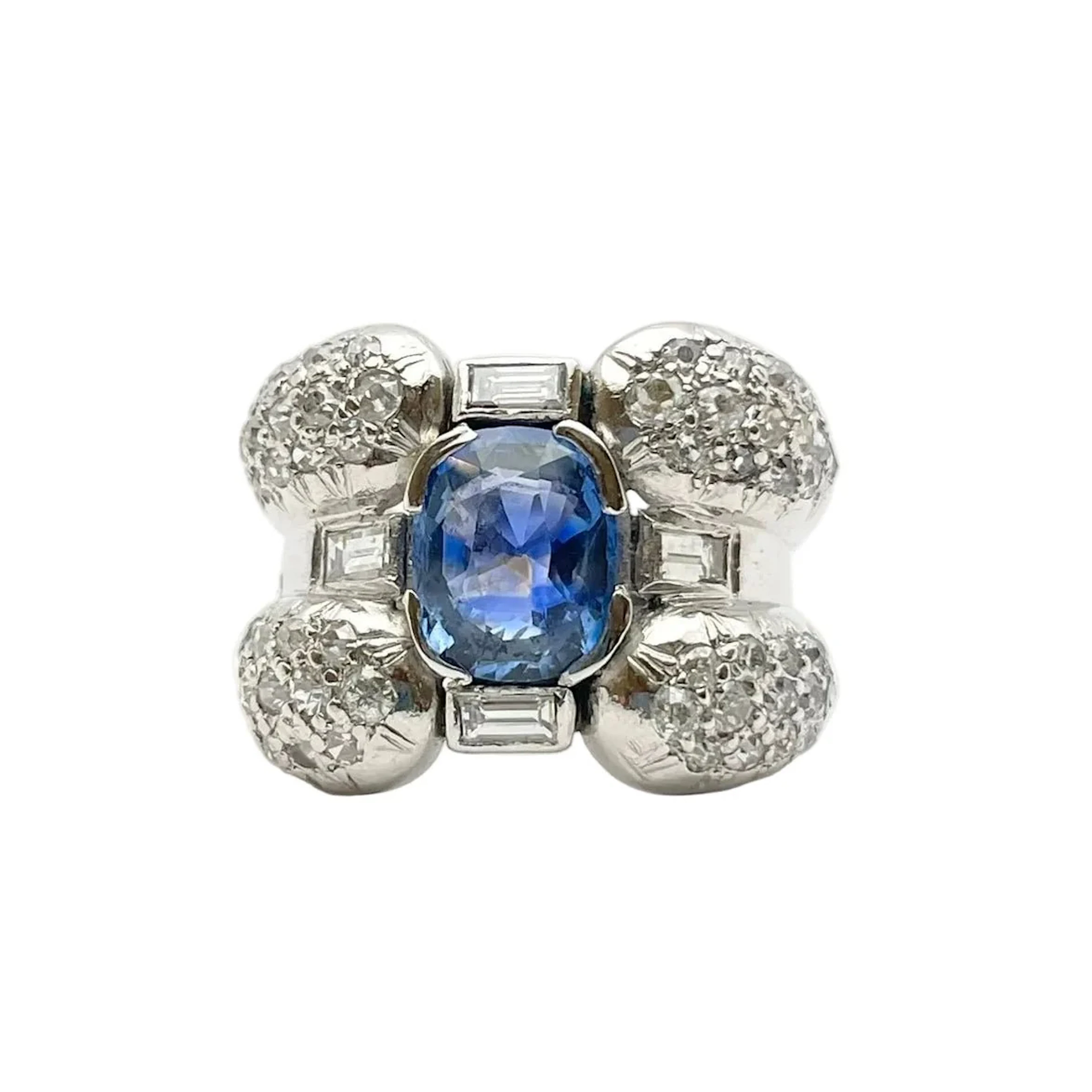 Cocktail Ring in White Gold, Sapphire, and Diamonds