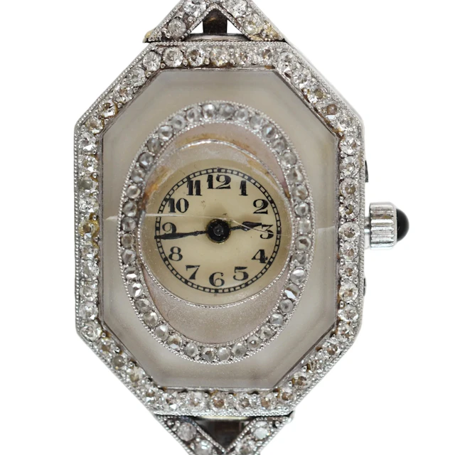 Montre VACHERON CONSTANTIN en or blanc, platine, cuir, quartz et diamants