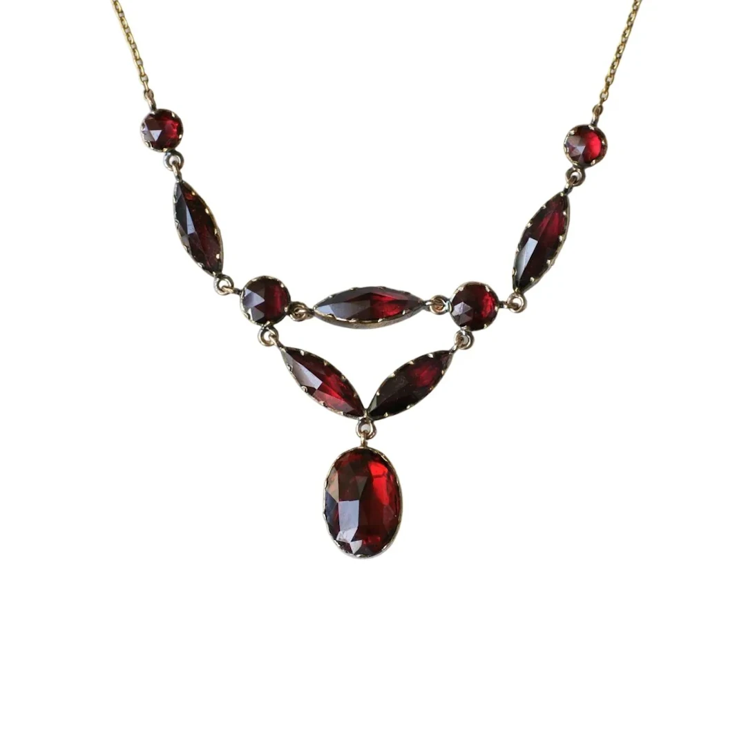 Yellow gold, Rose gold and Garnet Drapery Necklace