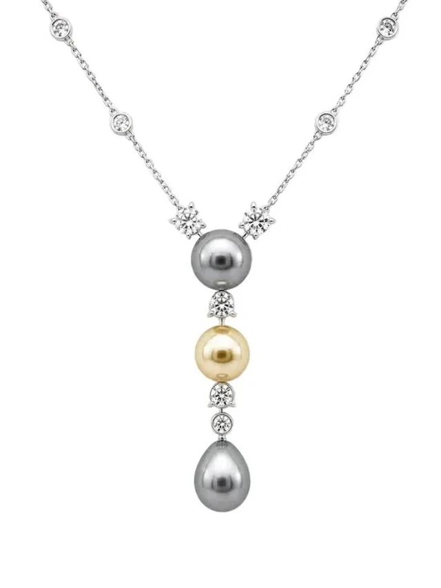 Collier Pendentif CARTIER "Muguet" en platine, perles et diamants