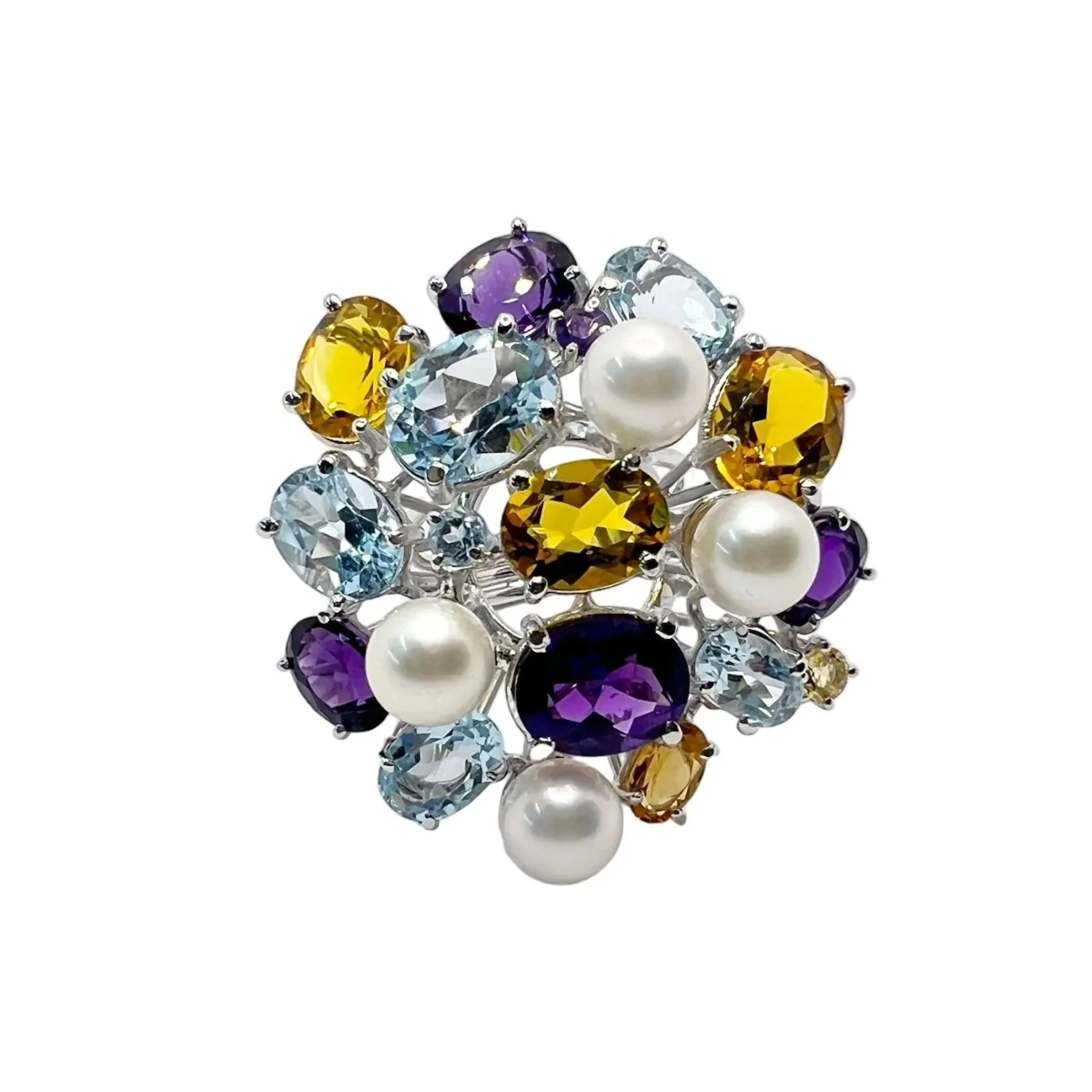 LUCIANO SOMENZI "Cocktail" Ring in white gold, with Amethyst, Quartz