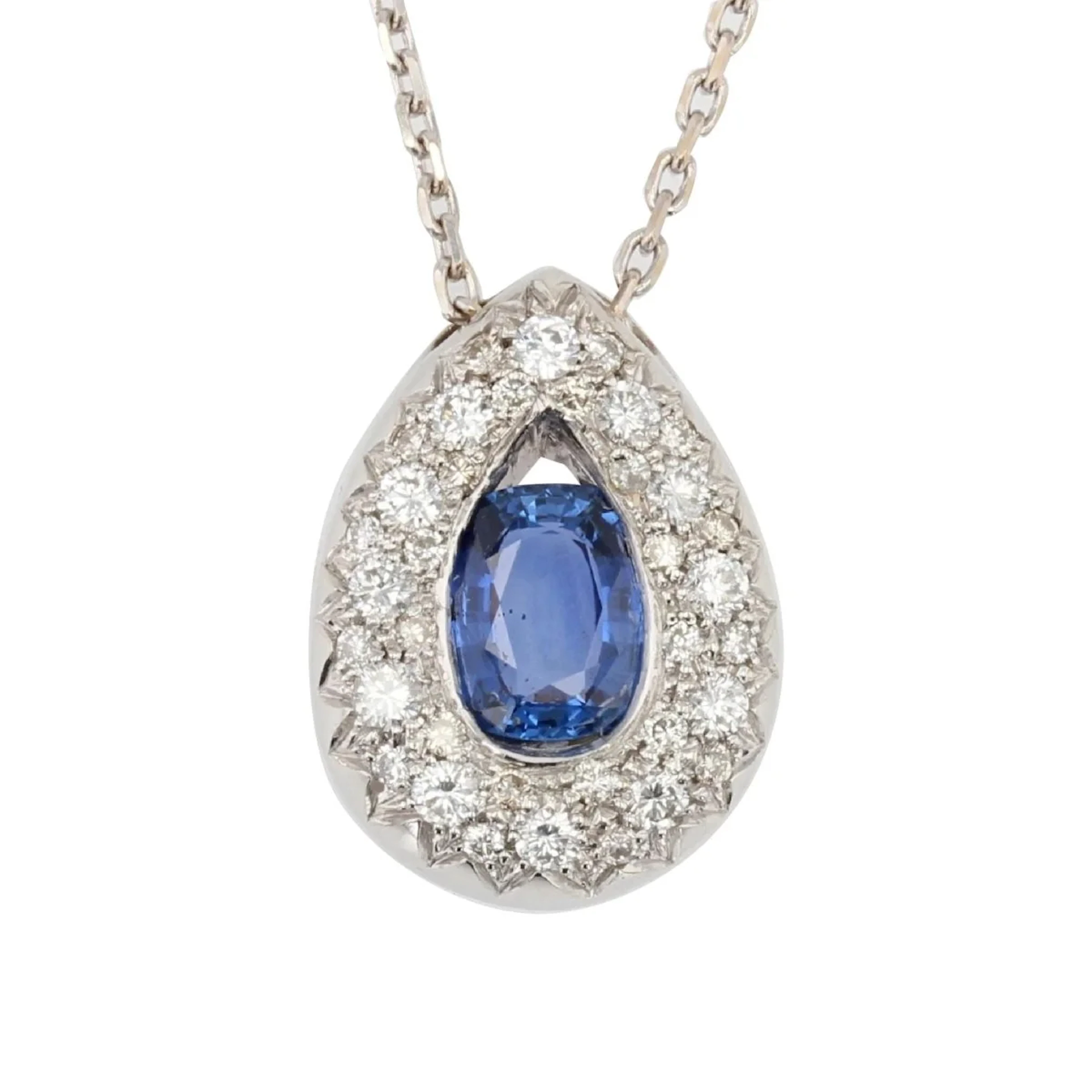 Necklace Pendant in white gold, sapphire and diamonds