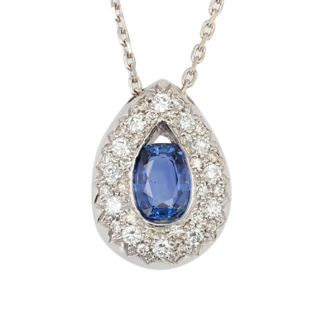 Necklace Pendant in white gold, sapphire and diamonds