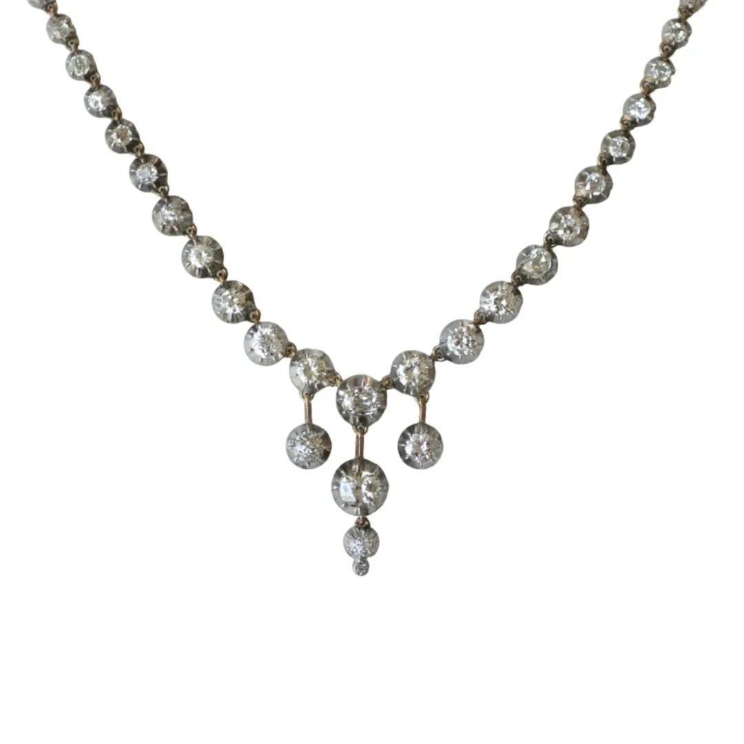 "Rivière" Necklace in Yellow Gold, Rose Gold, Silver, and Diamonds