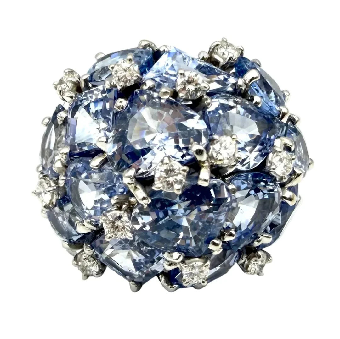 SEAMAN SCHEPPS "Bubbles" Cocktail Ring in white gold, sapphires, and diamonds