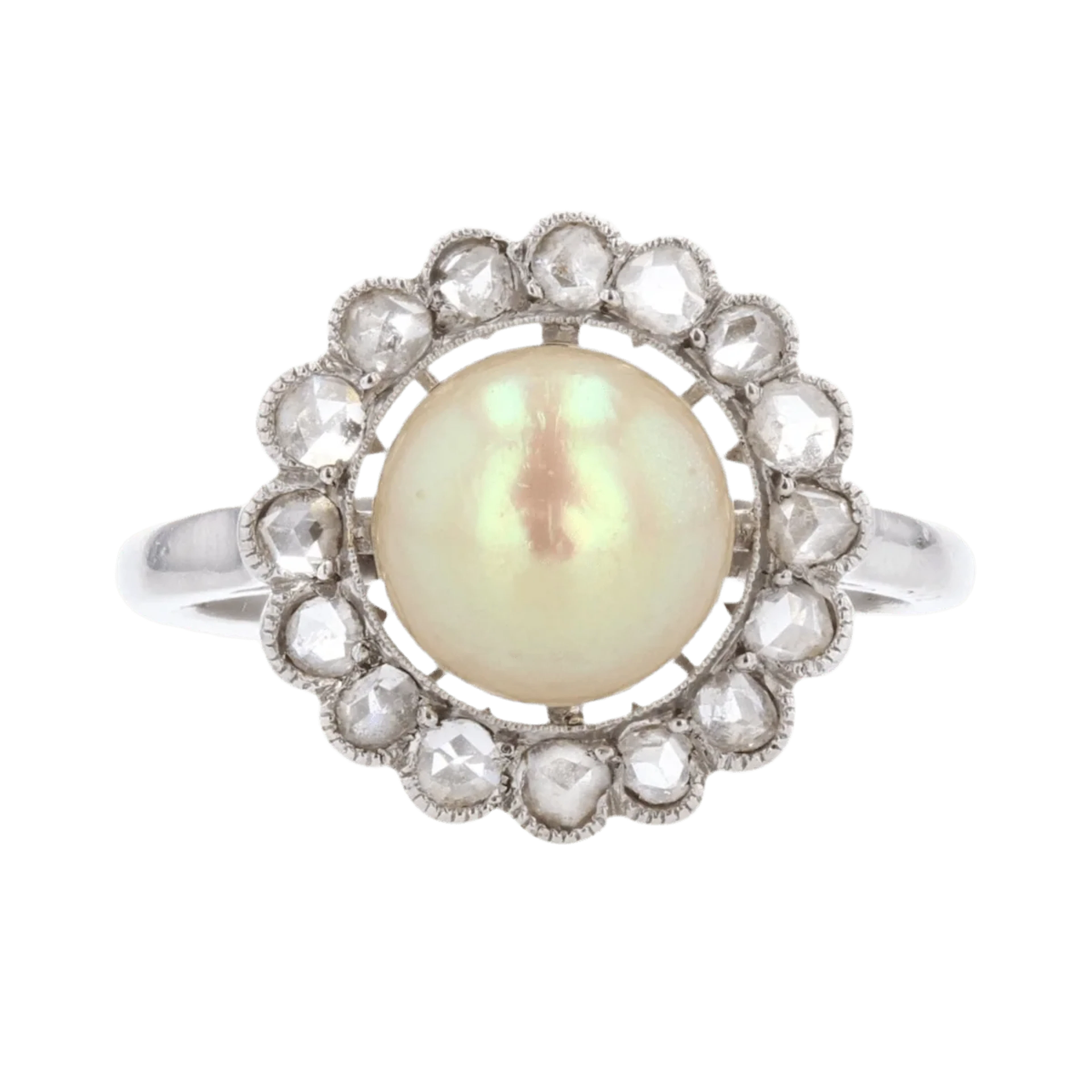 Ring Surroundings in paltinium, pearl and diamonds