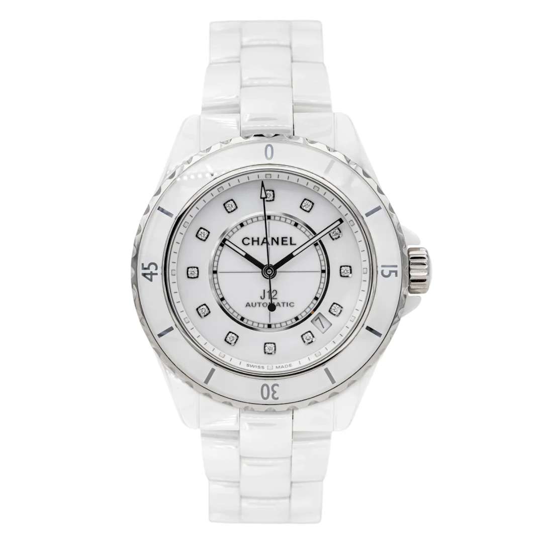 Watch Mechanical CHANEL "J12" in ceramic and diamonds