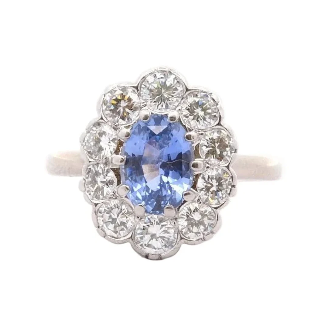 Marguerite Ring in White Gold, Platinum, Sapphire, and Diamonds
