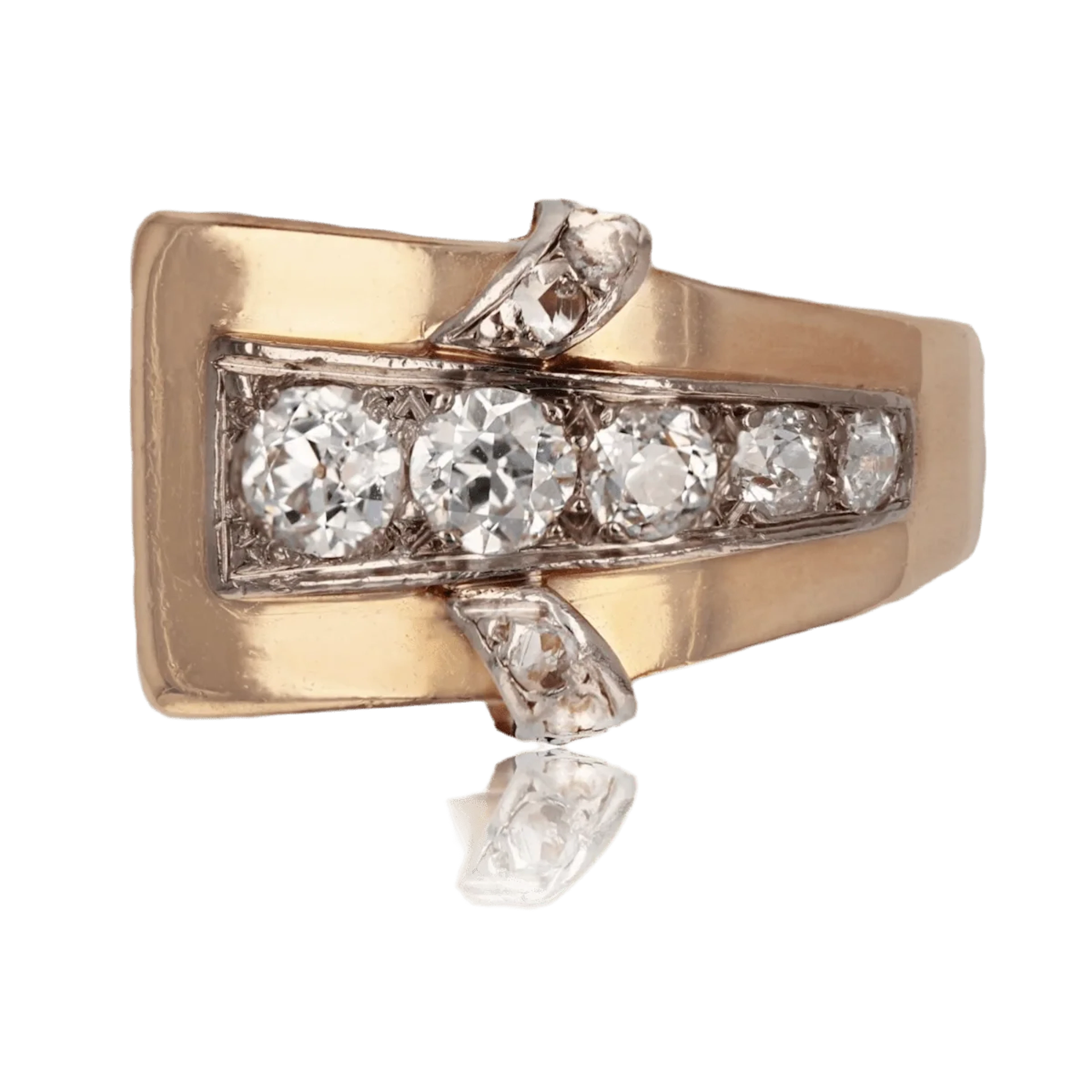 Tank ring in pink gold and diamonds