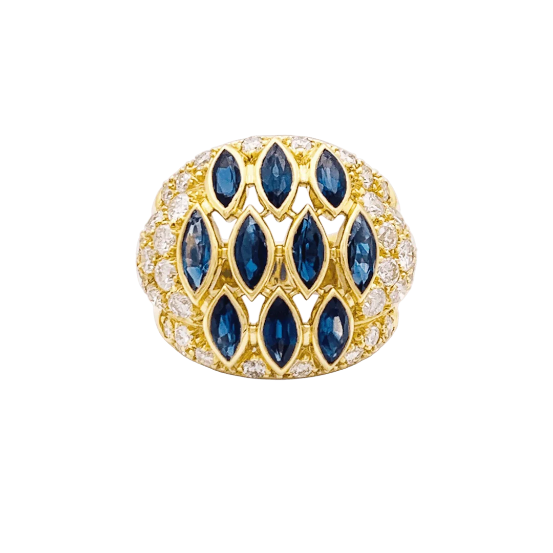 Bague Dôme en or jaune et saphirs et diamants