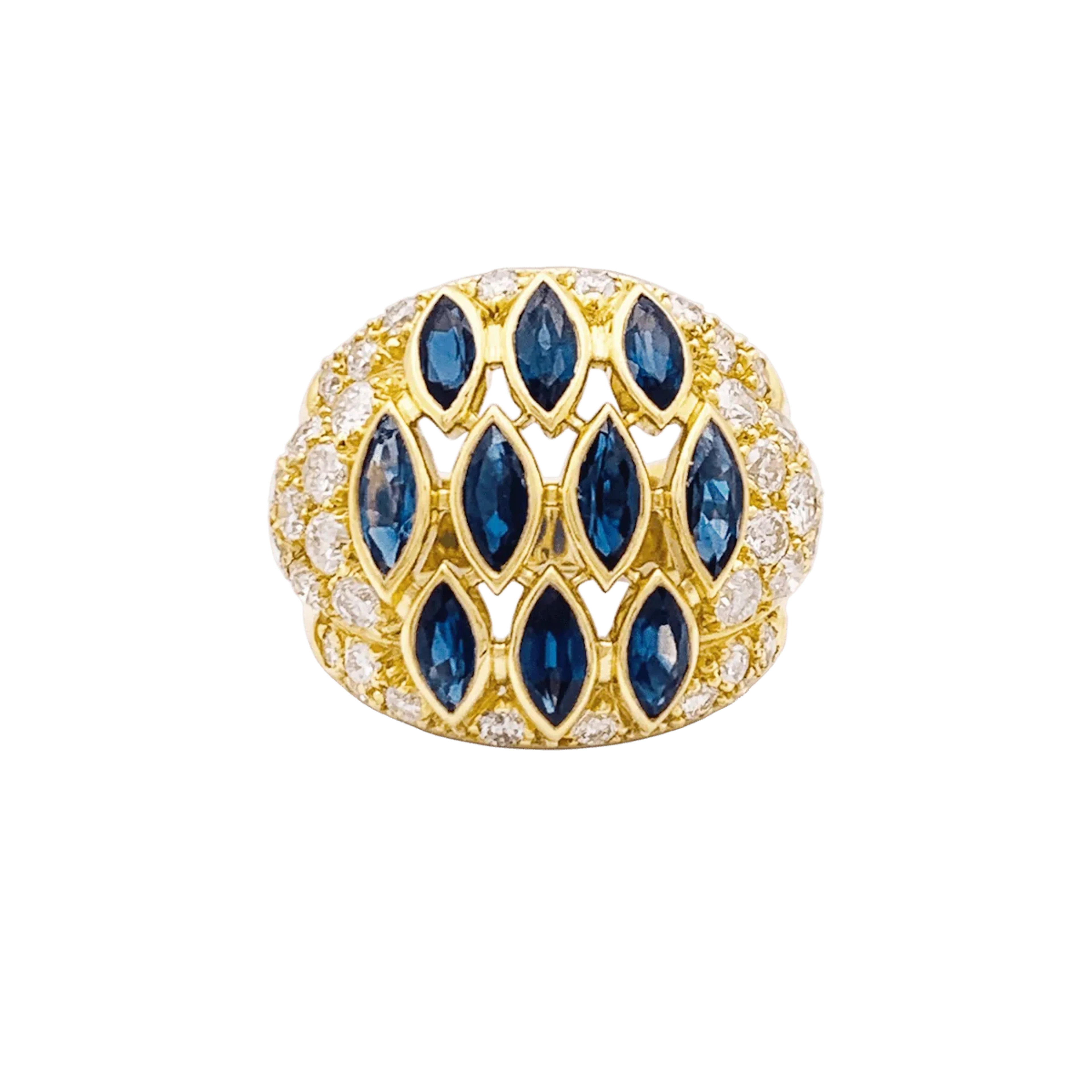 Bague Dôme en or jaune et saphirs et diamants