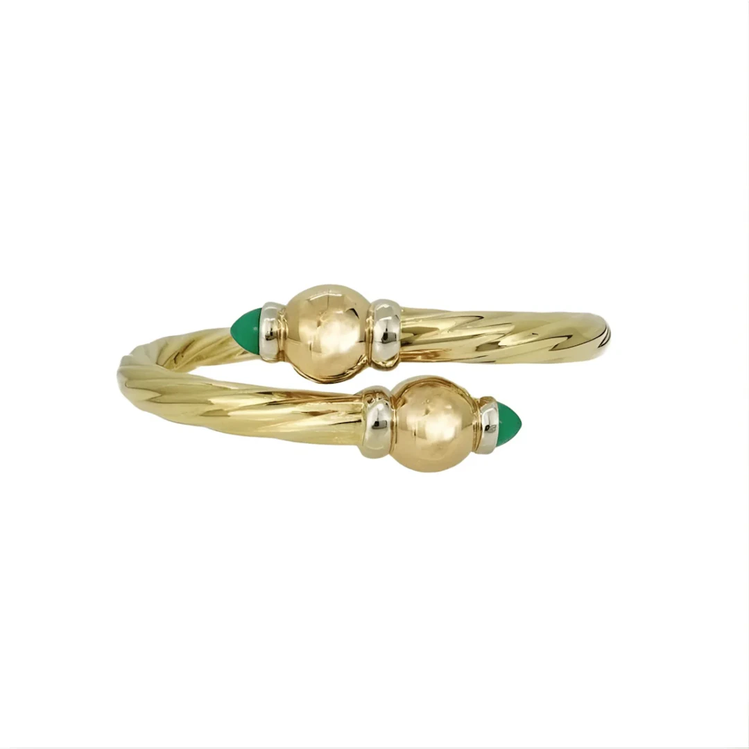 FRED bangle bracelet in yellow gold, rose gold and chrysoprase