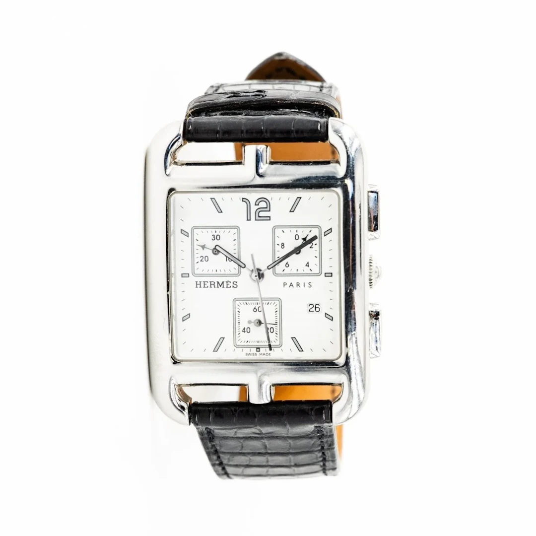 HERMÈS "Cape Cod Chrono" Watch in Steel and Leather