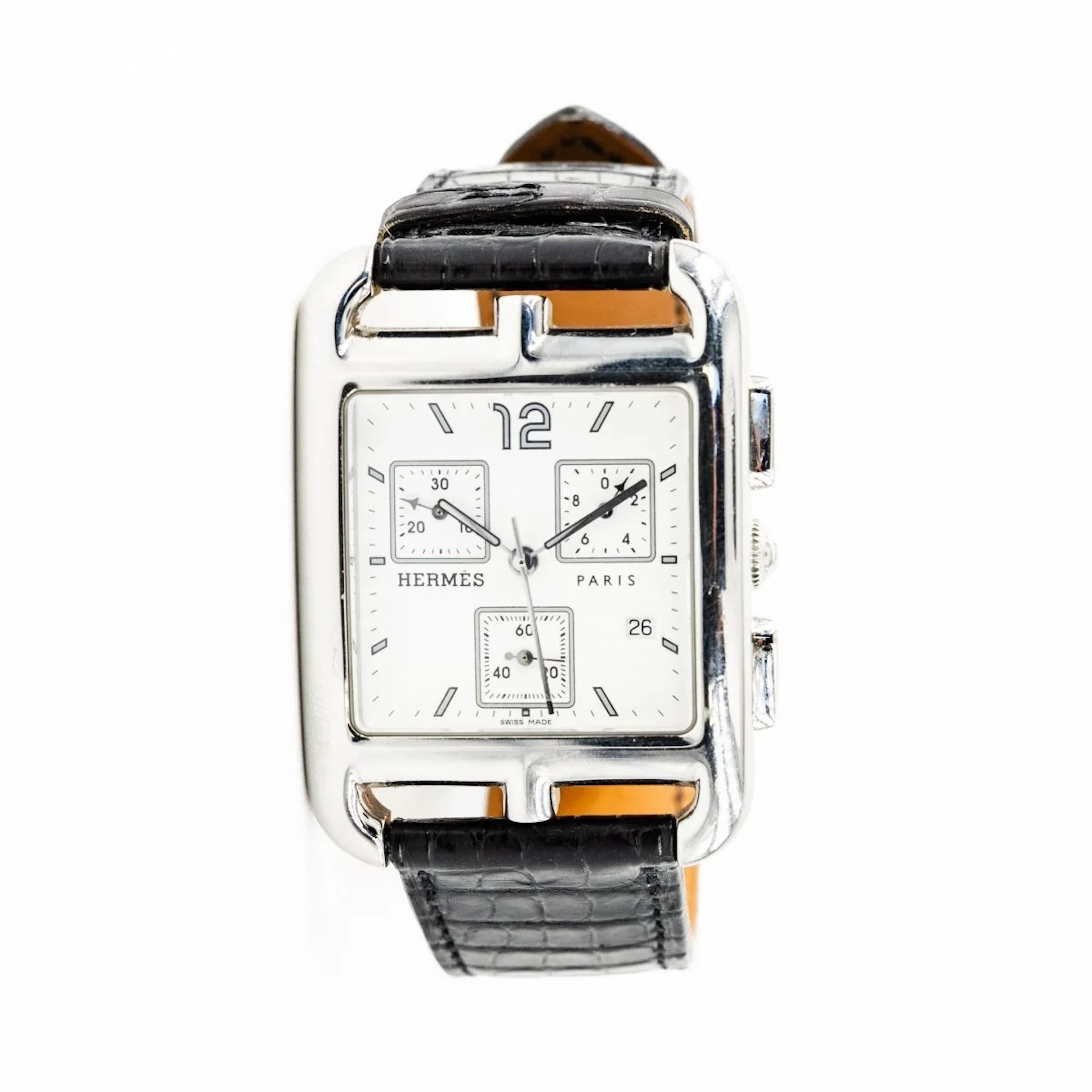 HERMÈS "Cape Cod Chrono" Watch in Steel and Leather