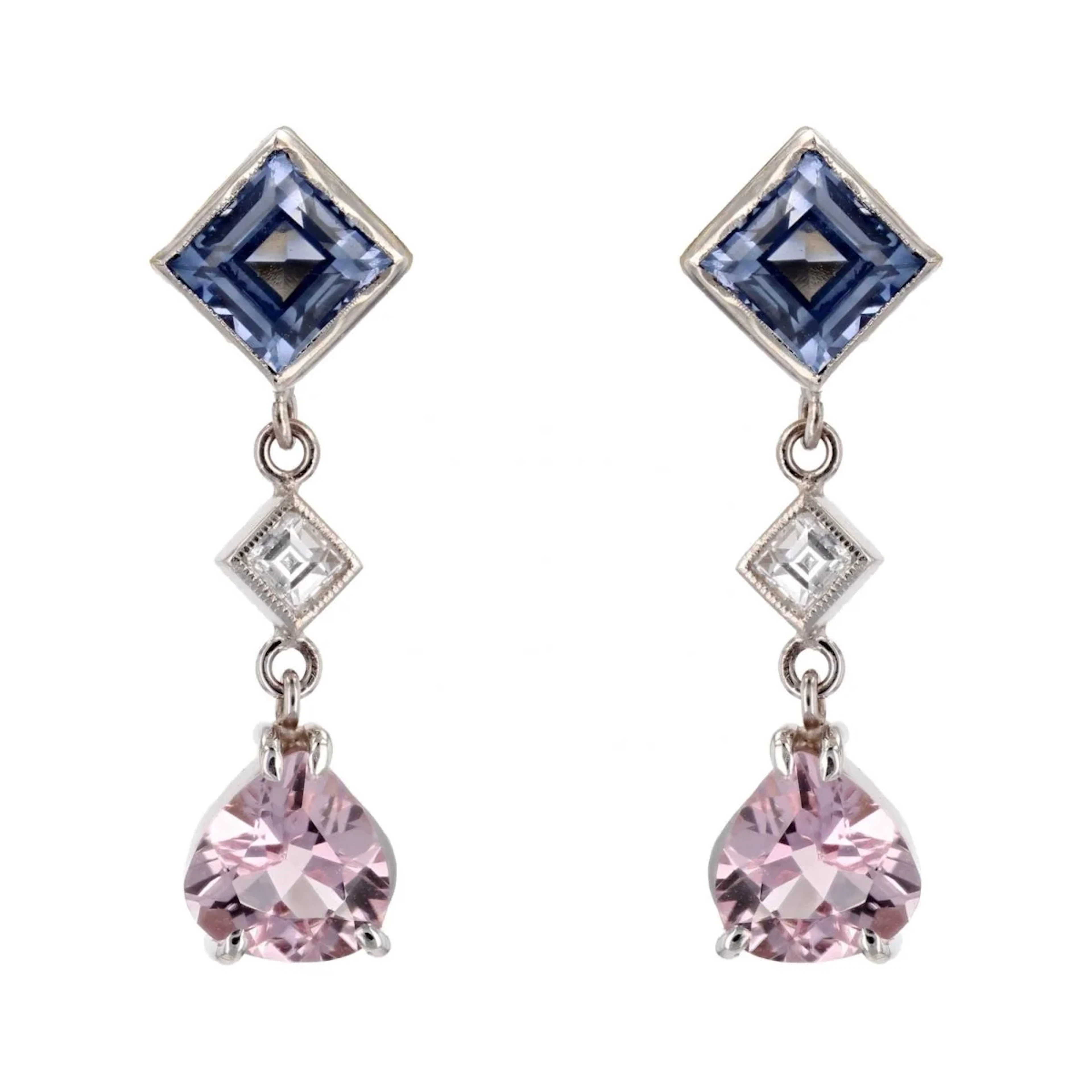 Earrings Hanging in white gold, sapphires, morganites and diamonds
