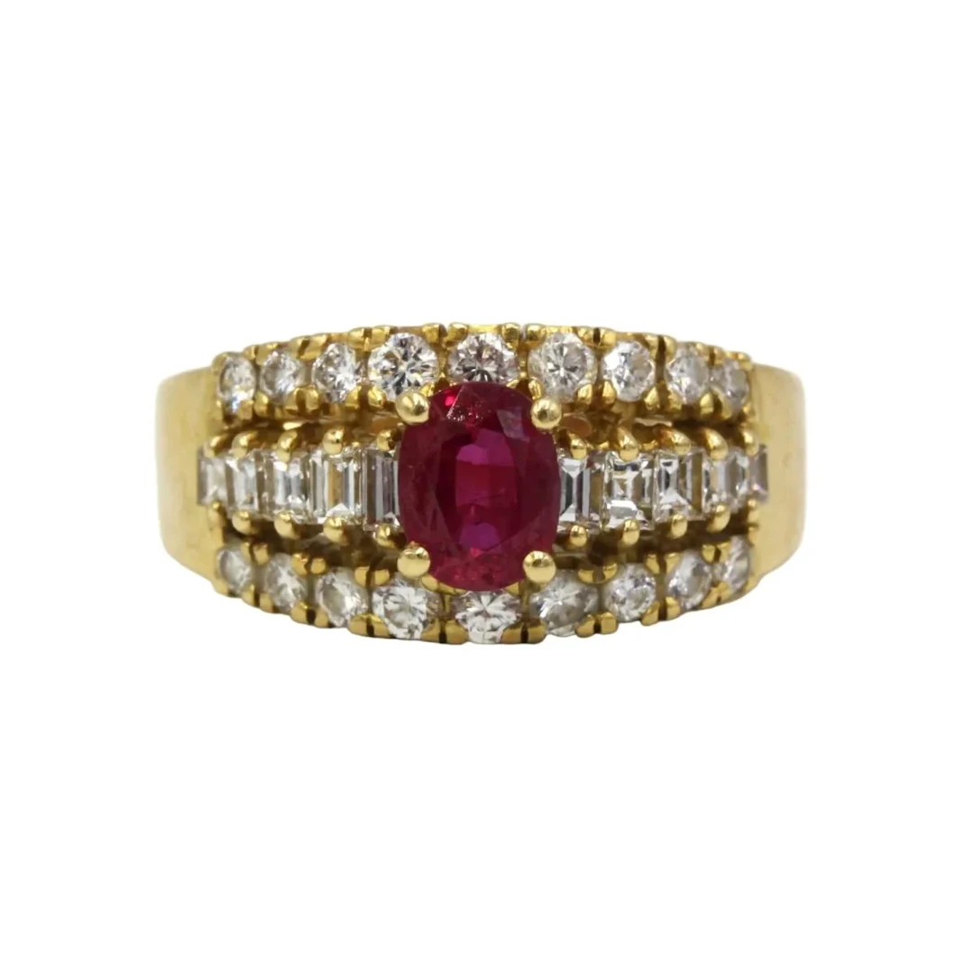 Band Ring in Yellow Gold, Rubies, and Diamonds