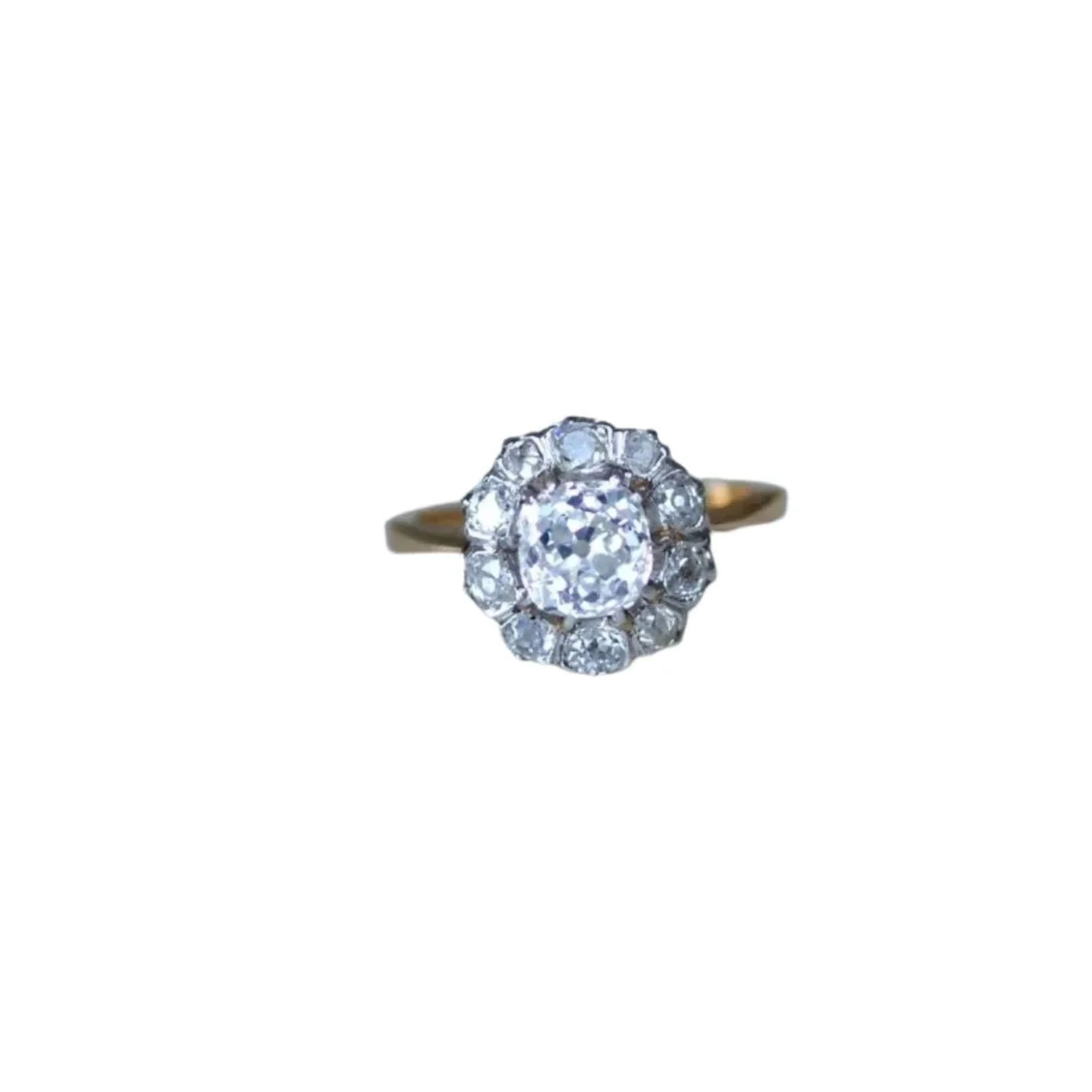 Marguerite ring in gold, platinum and diamonds