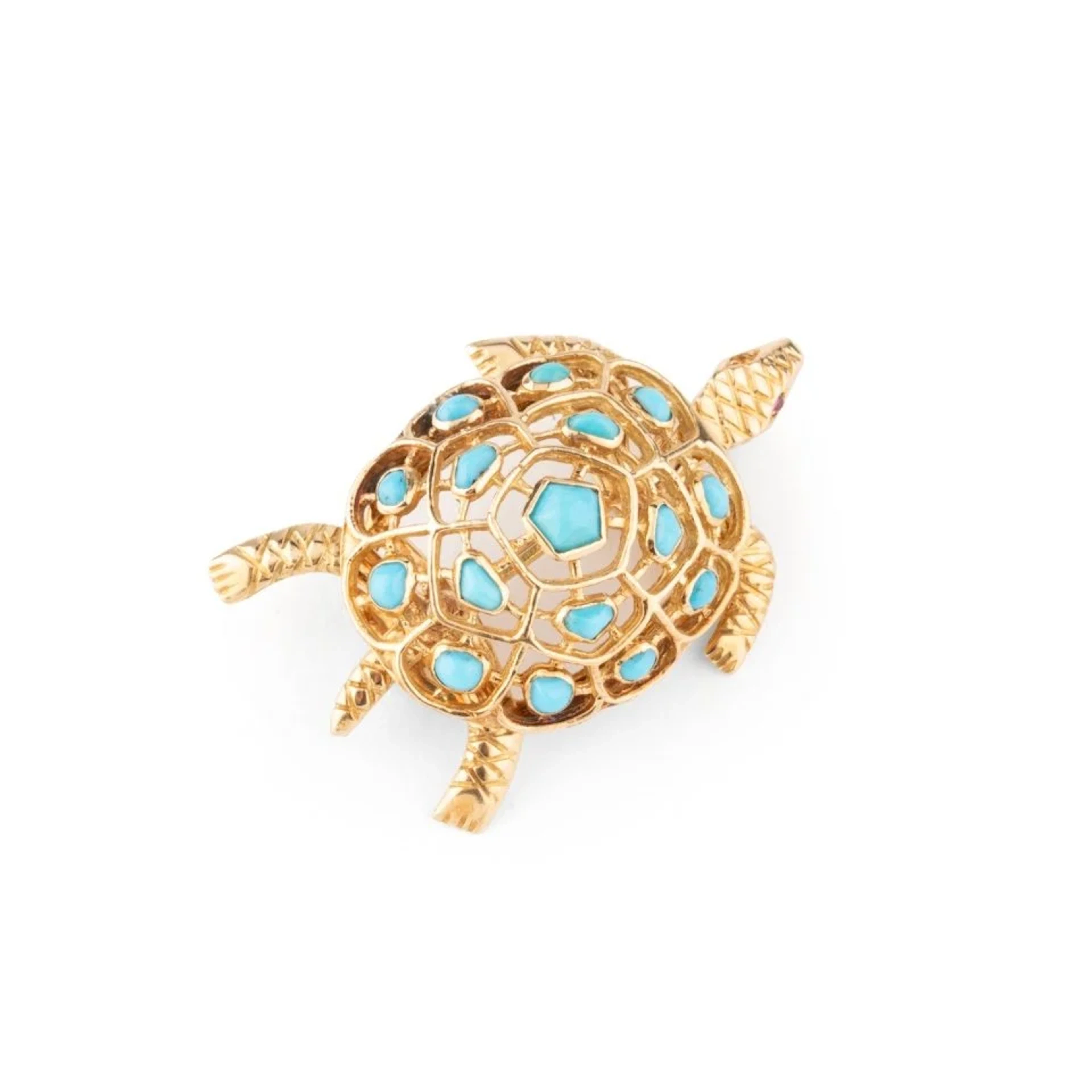 BOUCHERON “Turtle” pin brooch in yellow gold and turquoise
