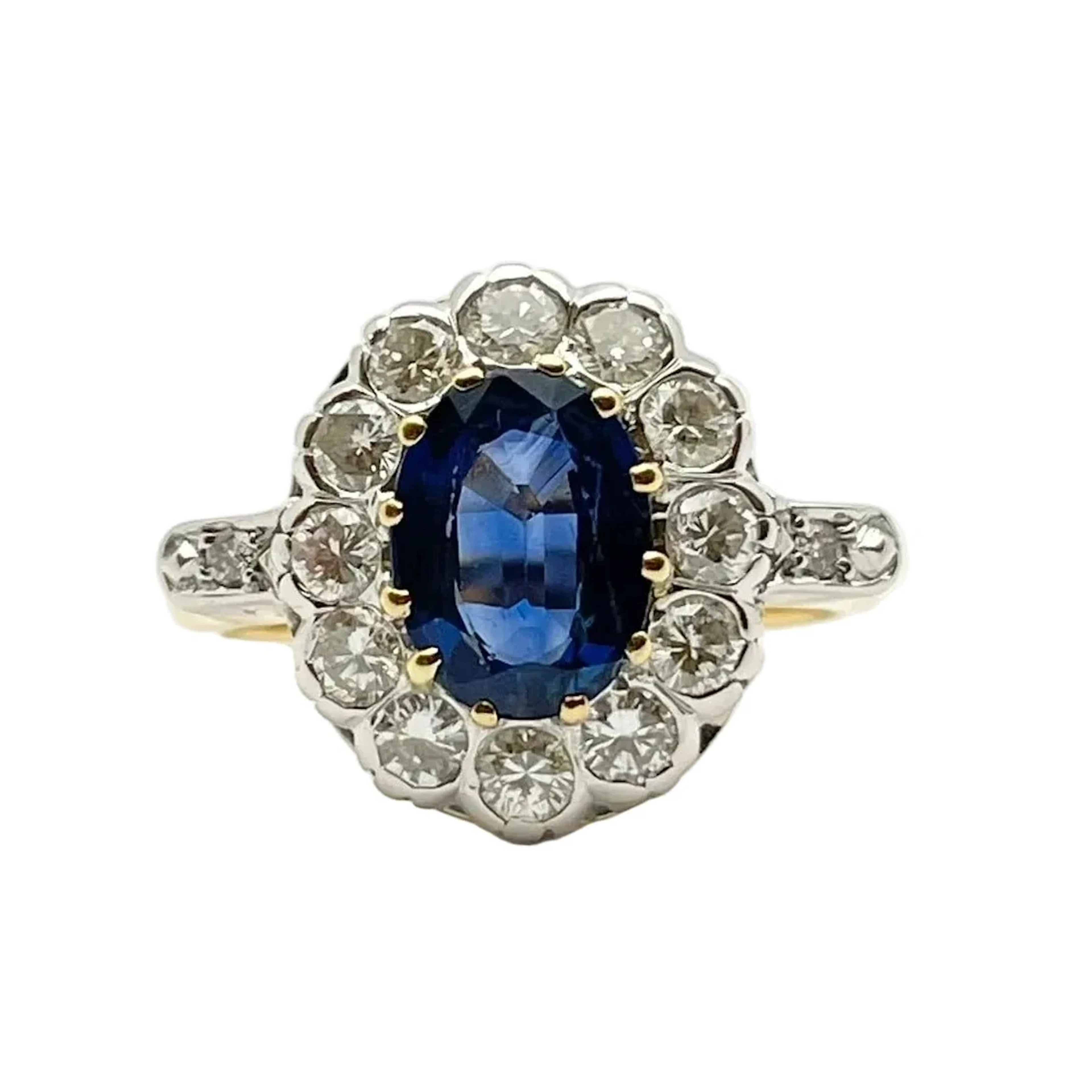 Marguerite Ring in White Gold, Yellow Gold, Sapphire, and Diamonds