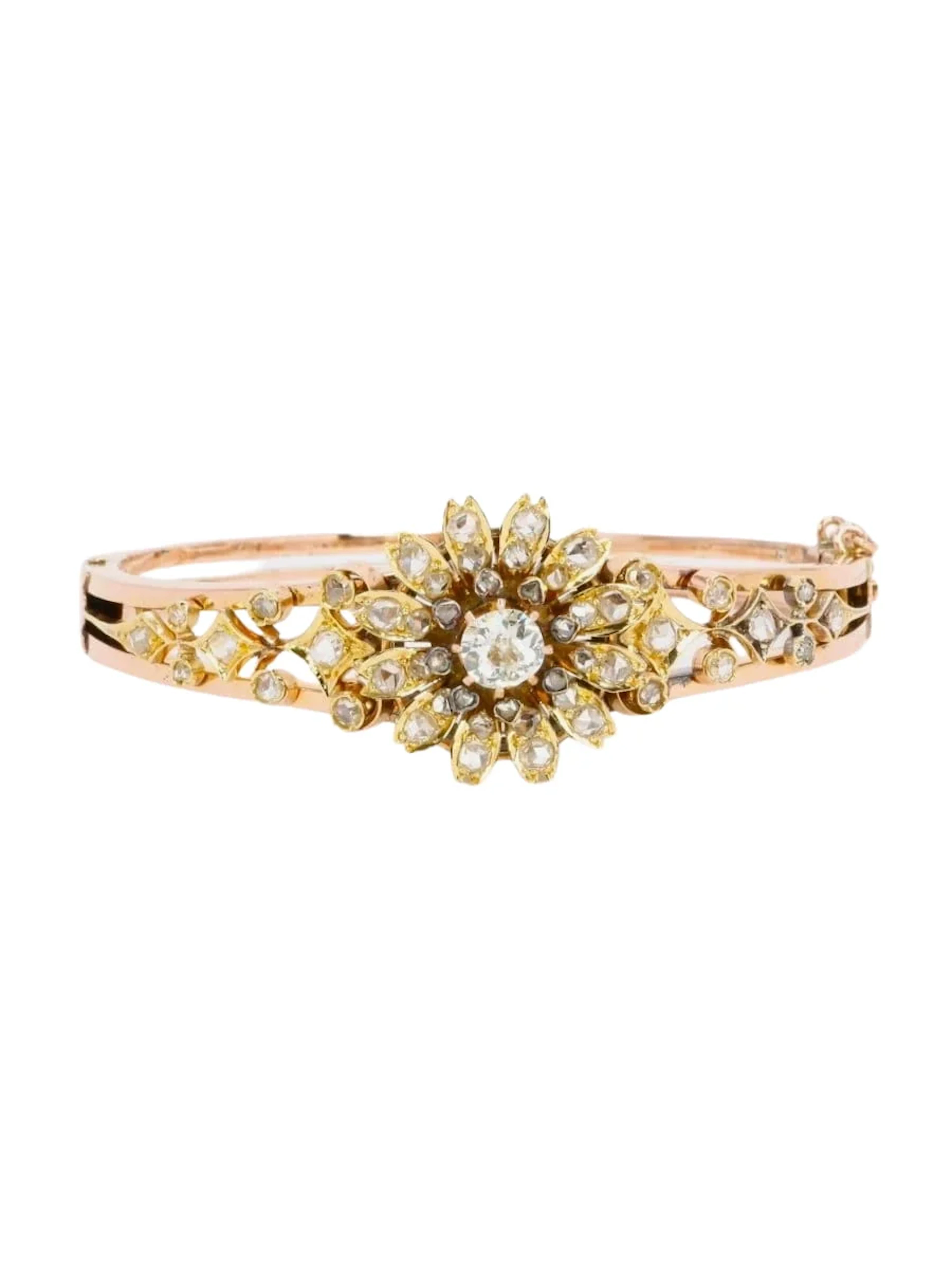 Napoleon III Bracelet with a Movable Flower in Rose Gold and Old European