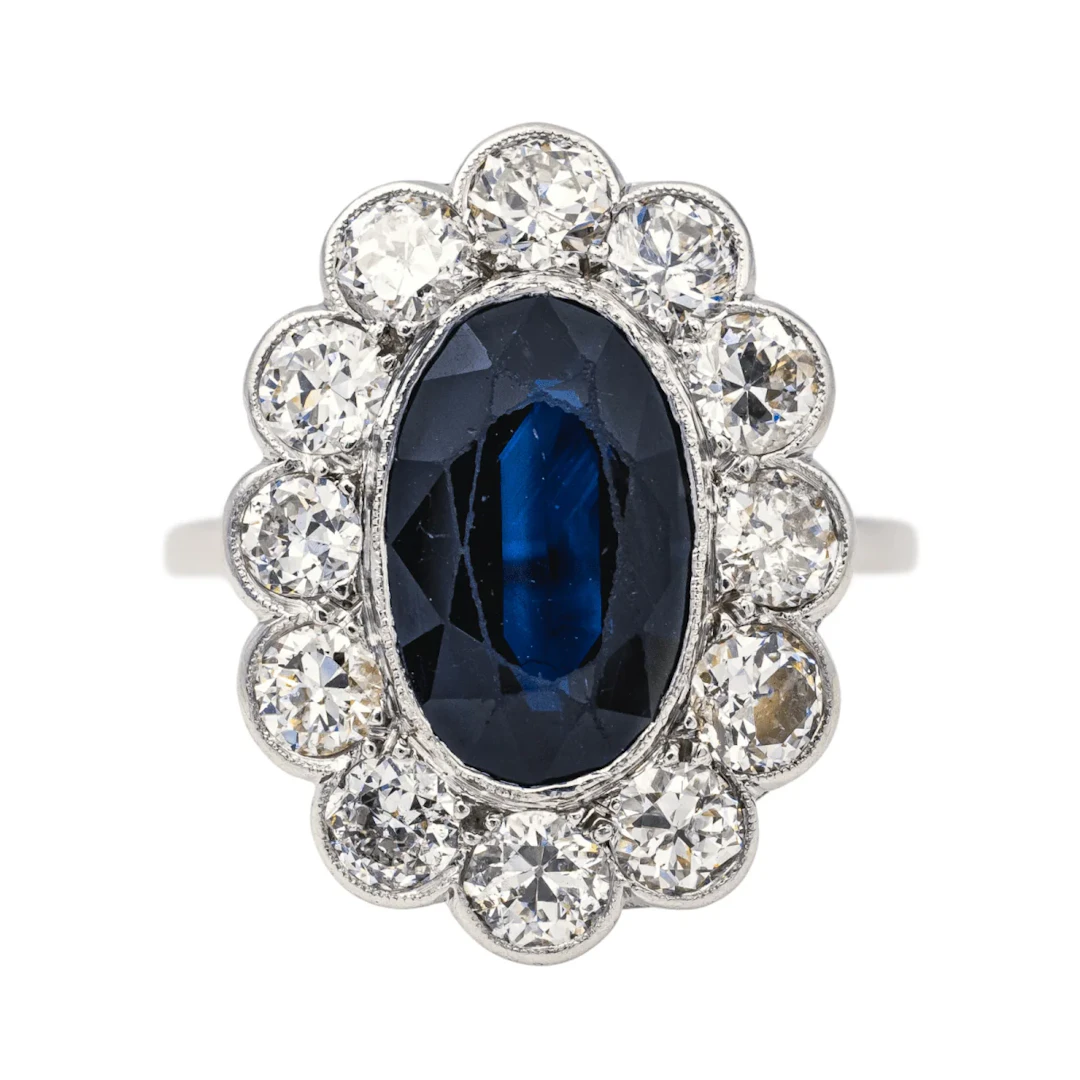 Ring Pompadour en paltinium, sapphire and diamonds