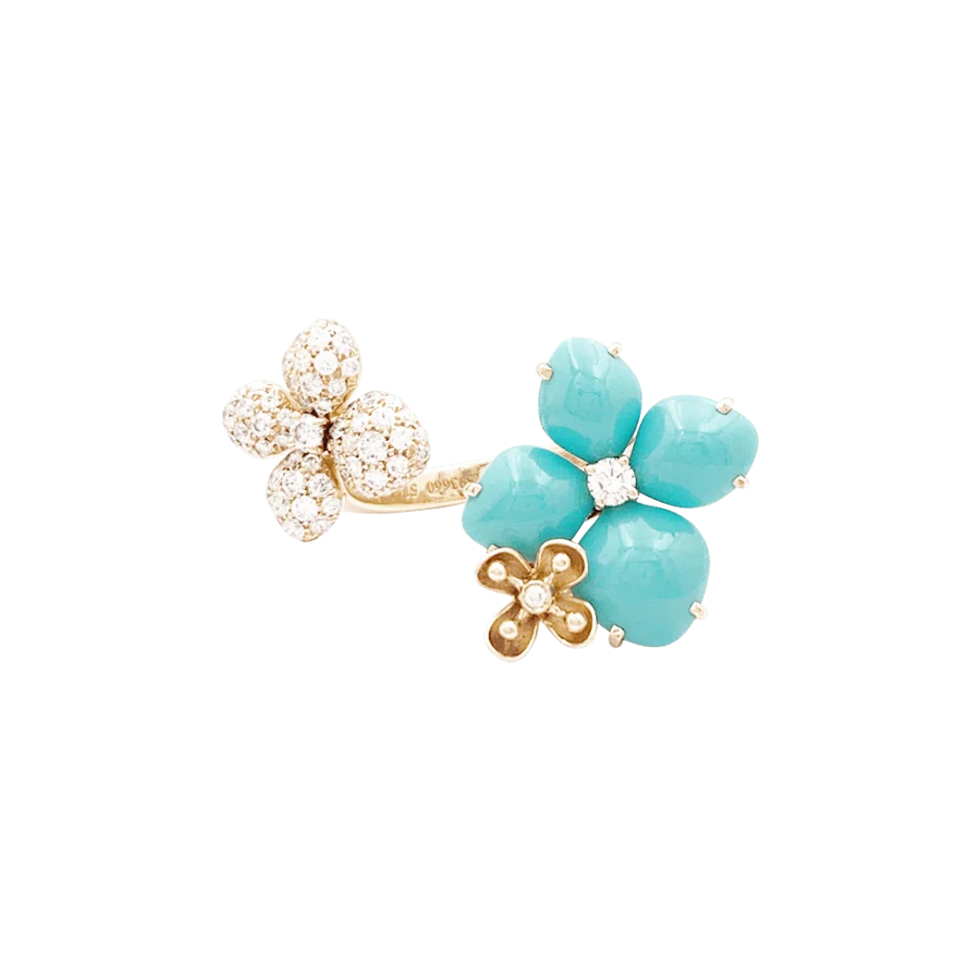 CHAUMET "Hortensia Eden" Cocktail Ring in Rose gold, Turquoise and Diamonds