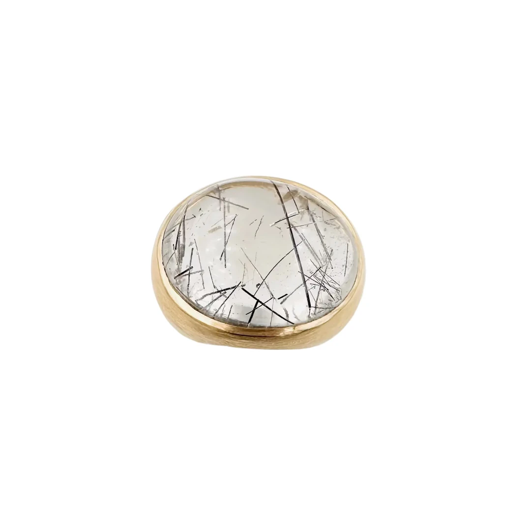 Ring Dome in yellow gold and rutilated quartz