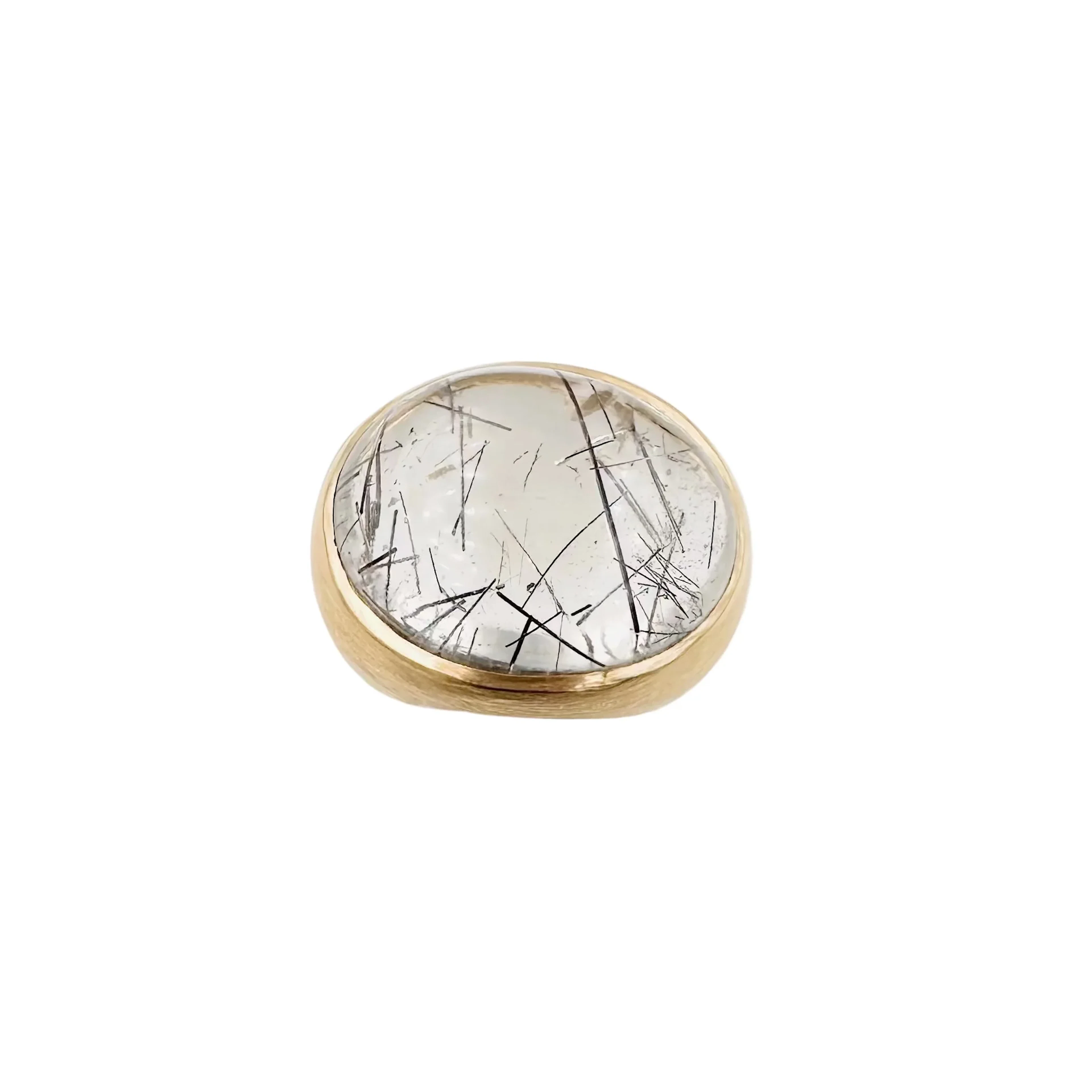Ring Dome in yellow gold and rutilated quartz