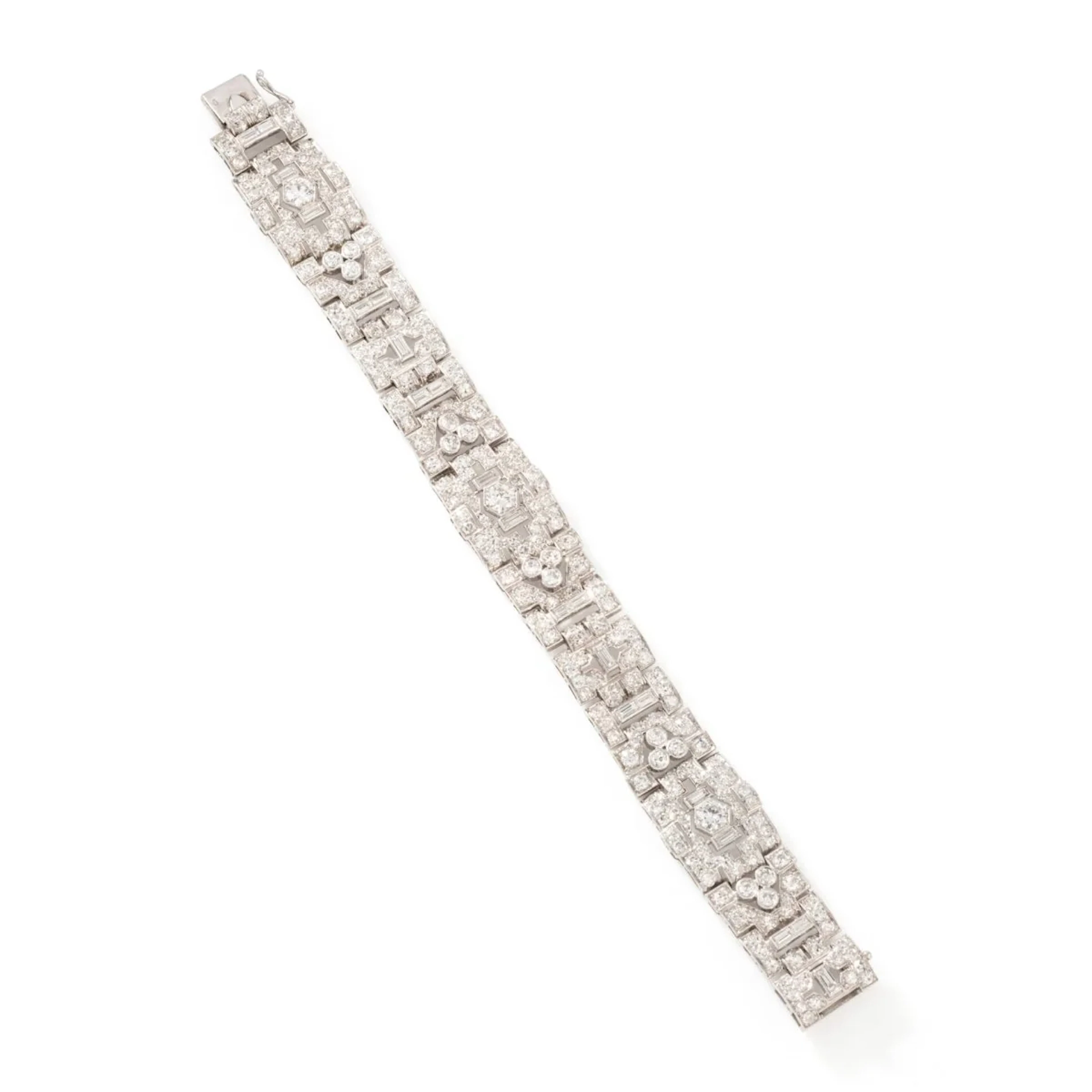 Art Deco flexible bracelet in white gold, platinum and diamonds