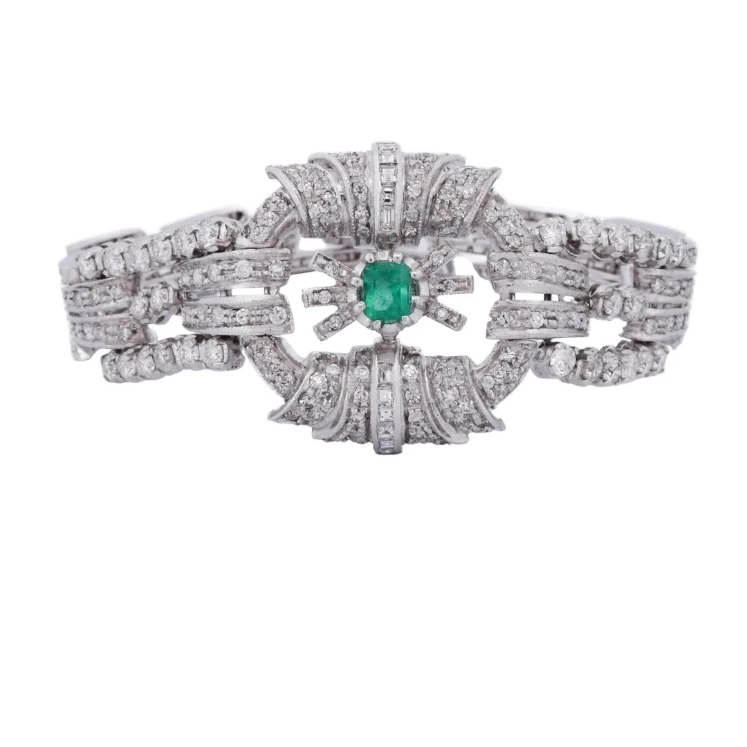 Platinum, Emerald, and Diamond Bracelet