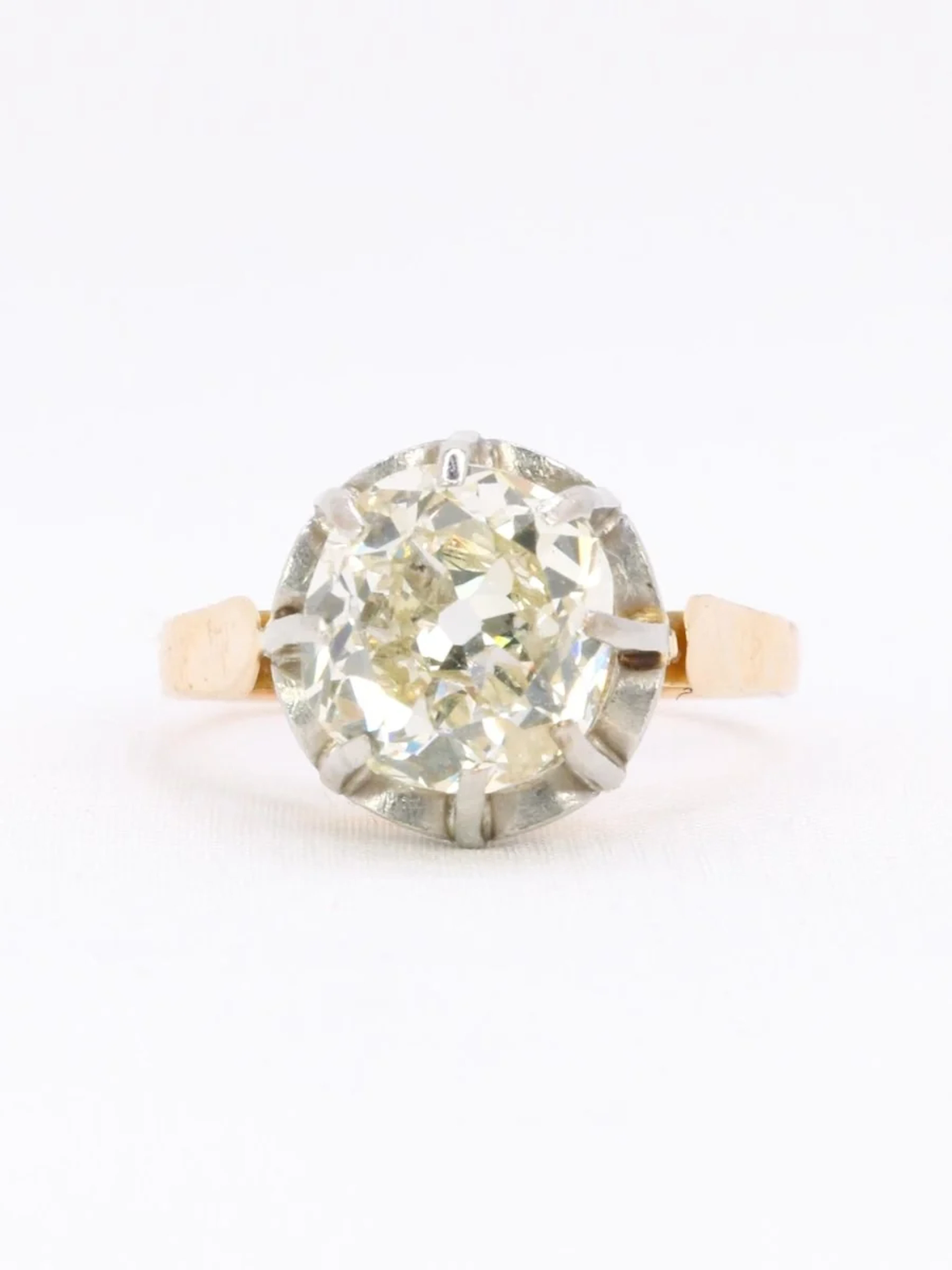 Old Mine Cut Cushion Cut Diamond Solitaire Ring, 3.07 carats