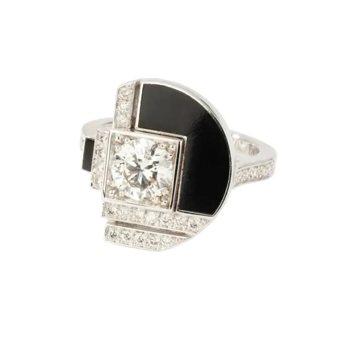 Ring Cocktail in white gold, lacquer and diamonds