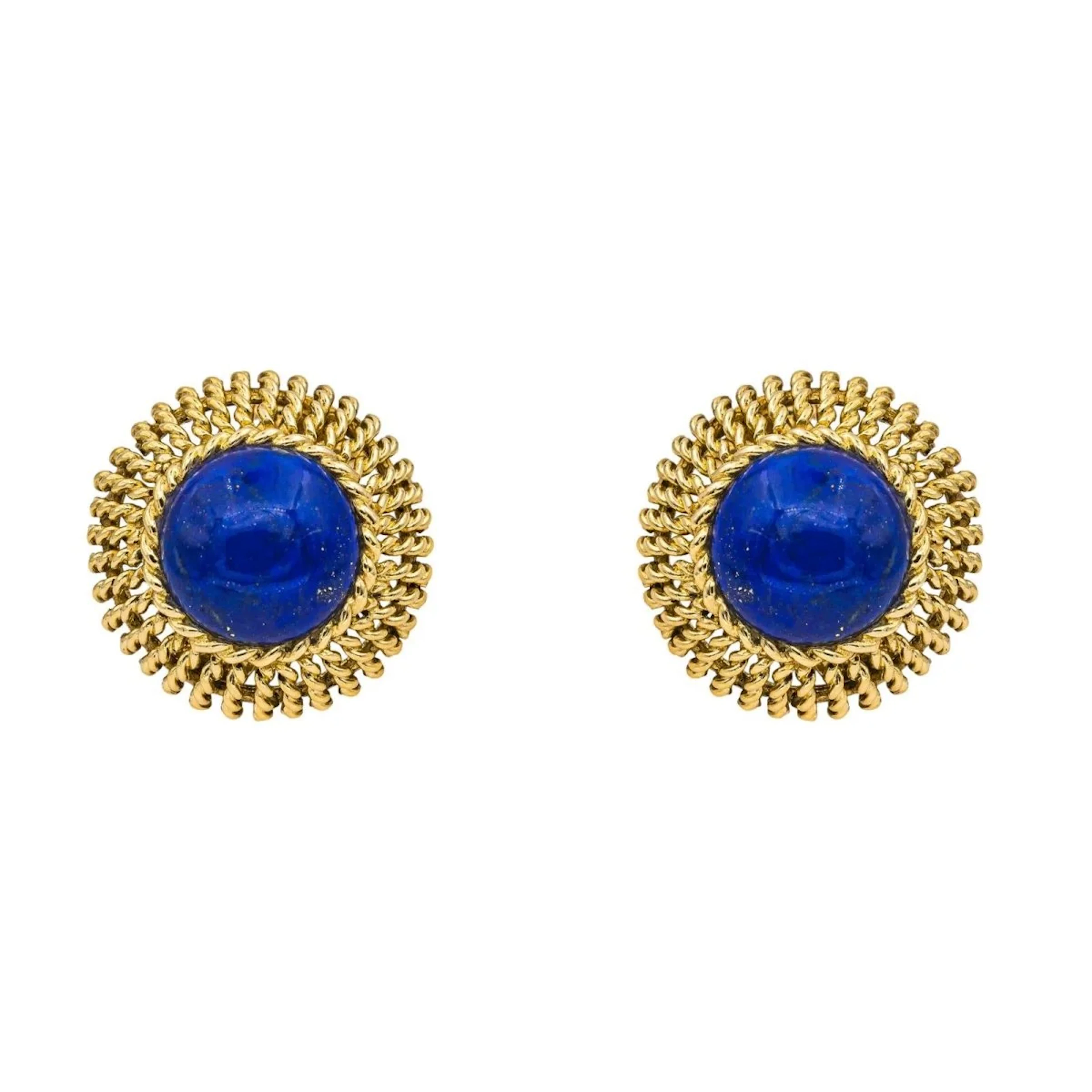 Gold and lapis lazuli clip earrings