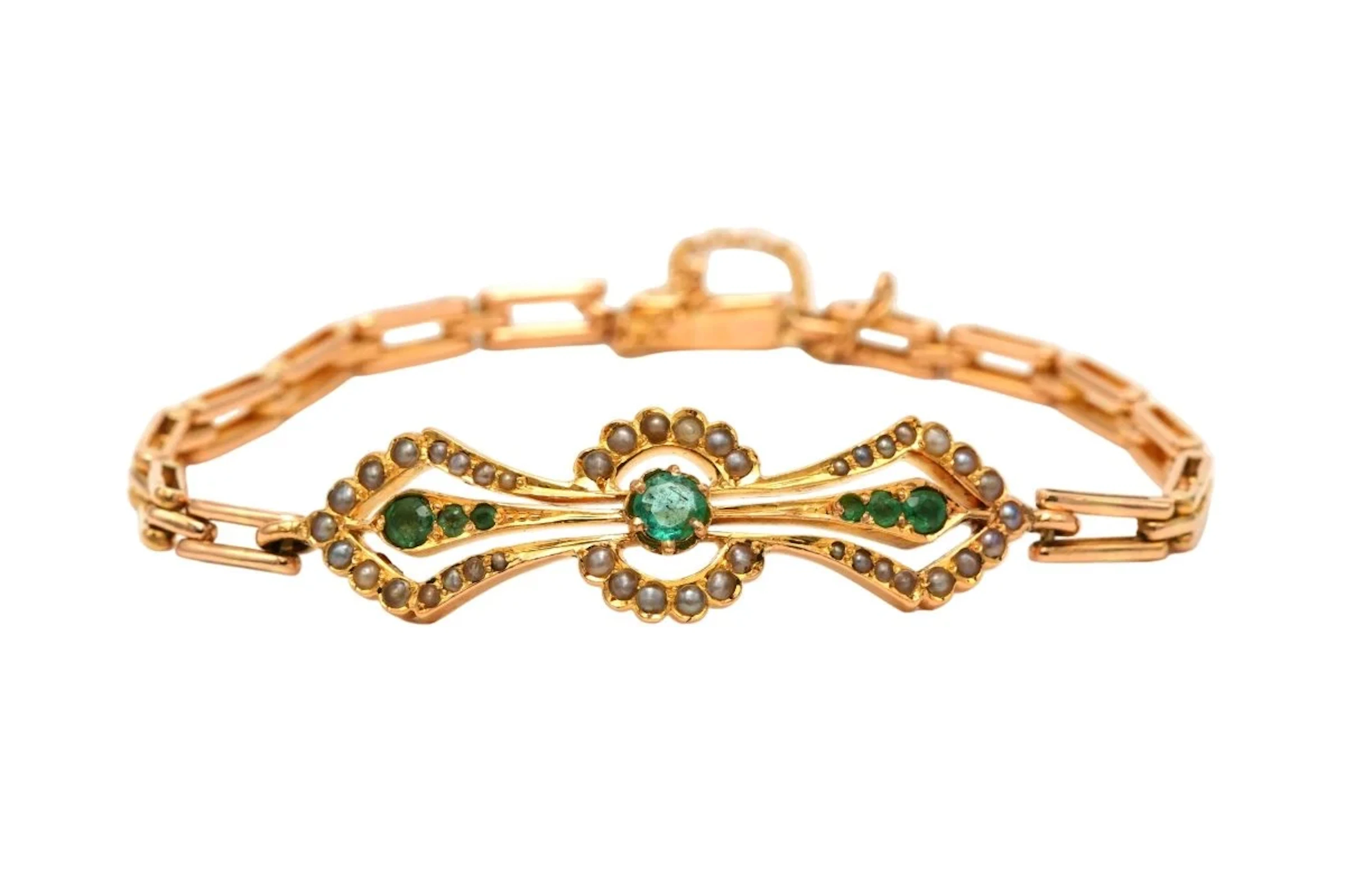 Link bracelet in Yellow gold and emeralds