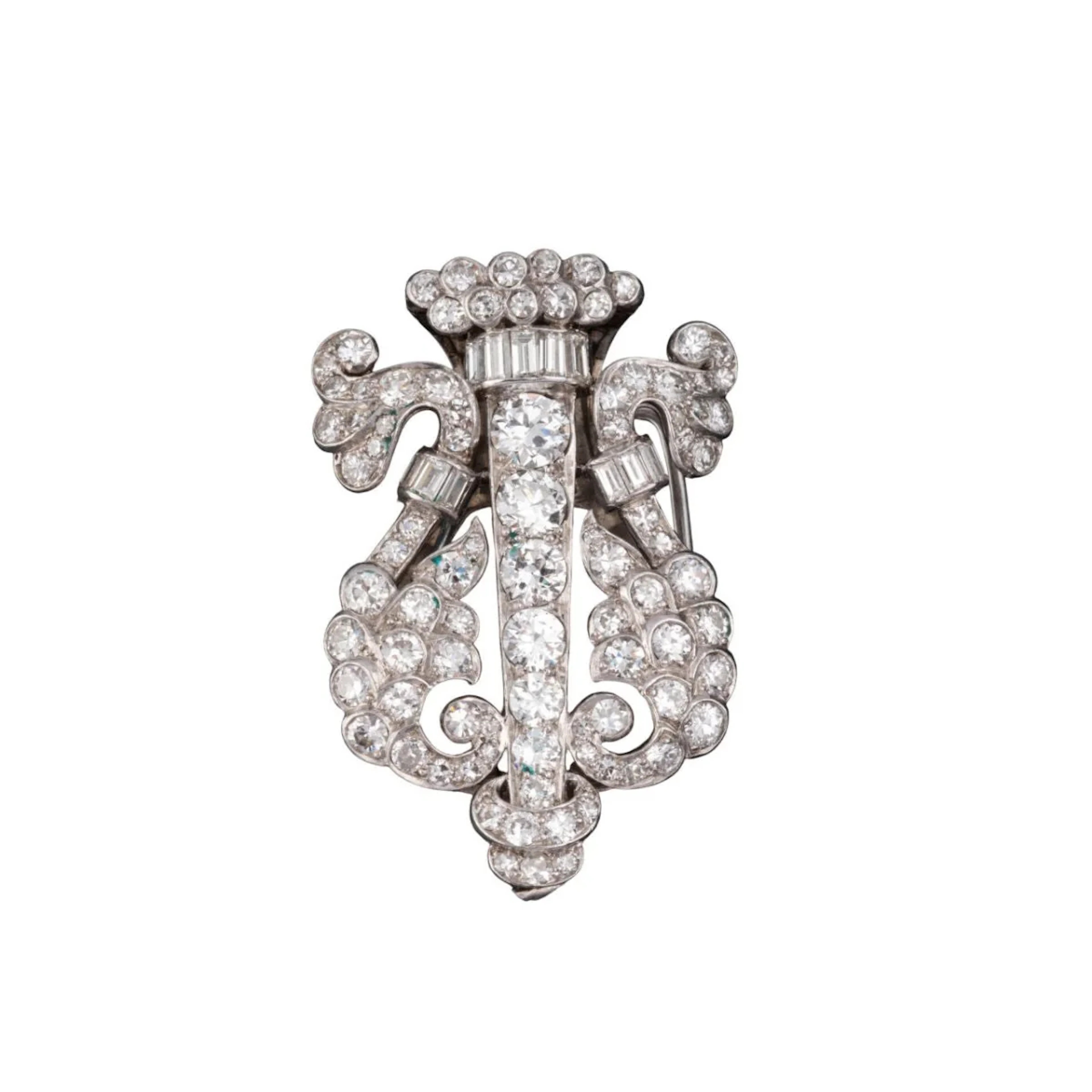 Brooch LYRE in paltinium and diamonds