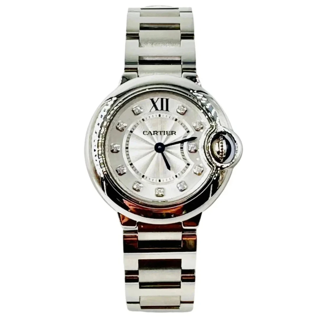 CARTIER "Ballon Bleu de Cartier" watch in stainless steel and diamonds