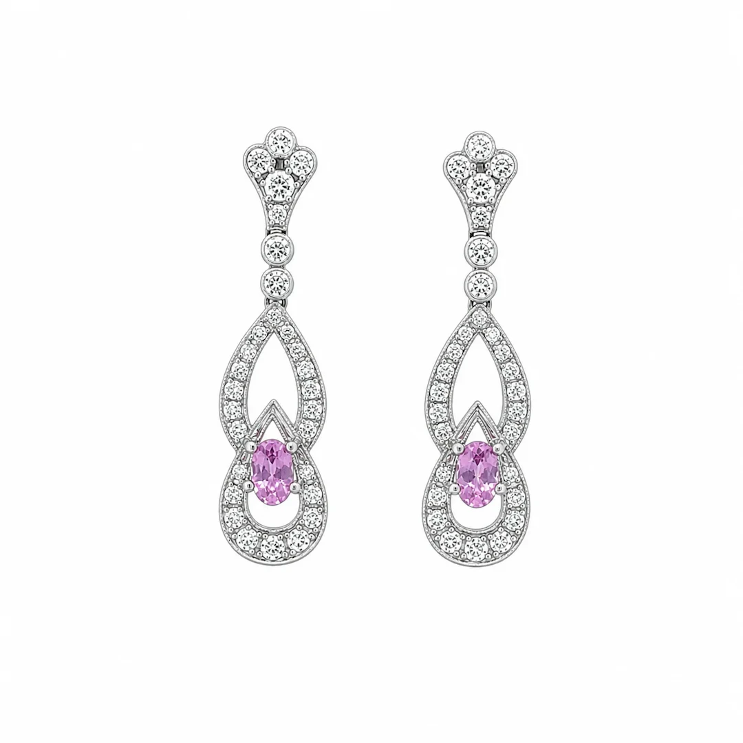 Platinum Drop Earrings with Sapphires and Diamonds