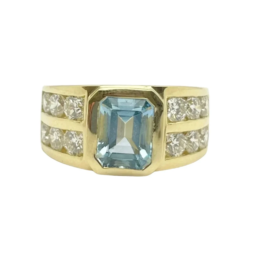 Ring Tank in yellow gold, aquamarine and diamonds