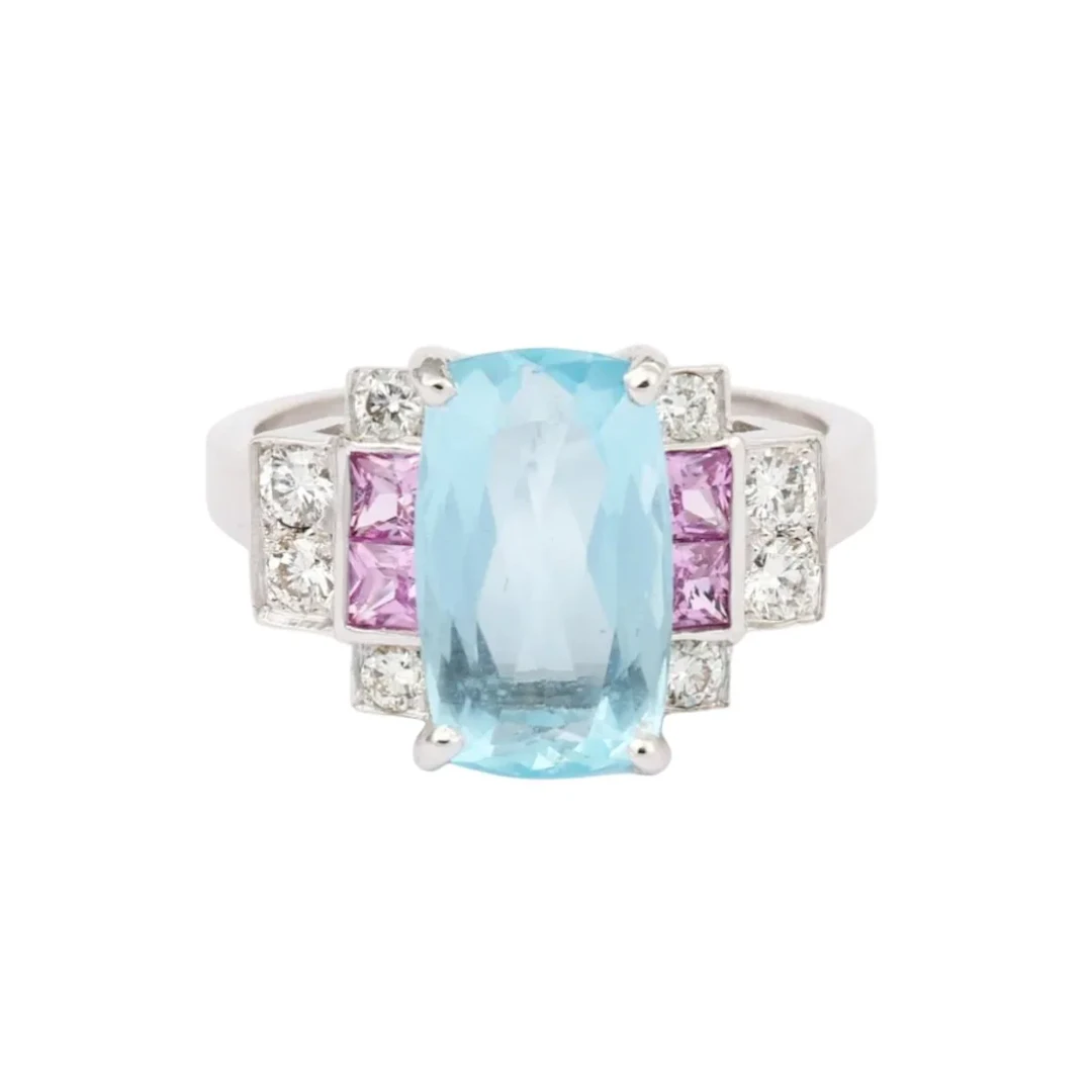 Entourage Ring in white gold, aquamarine, sapphires and diamonds