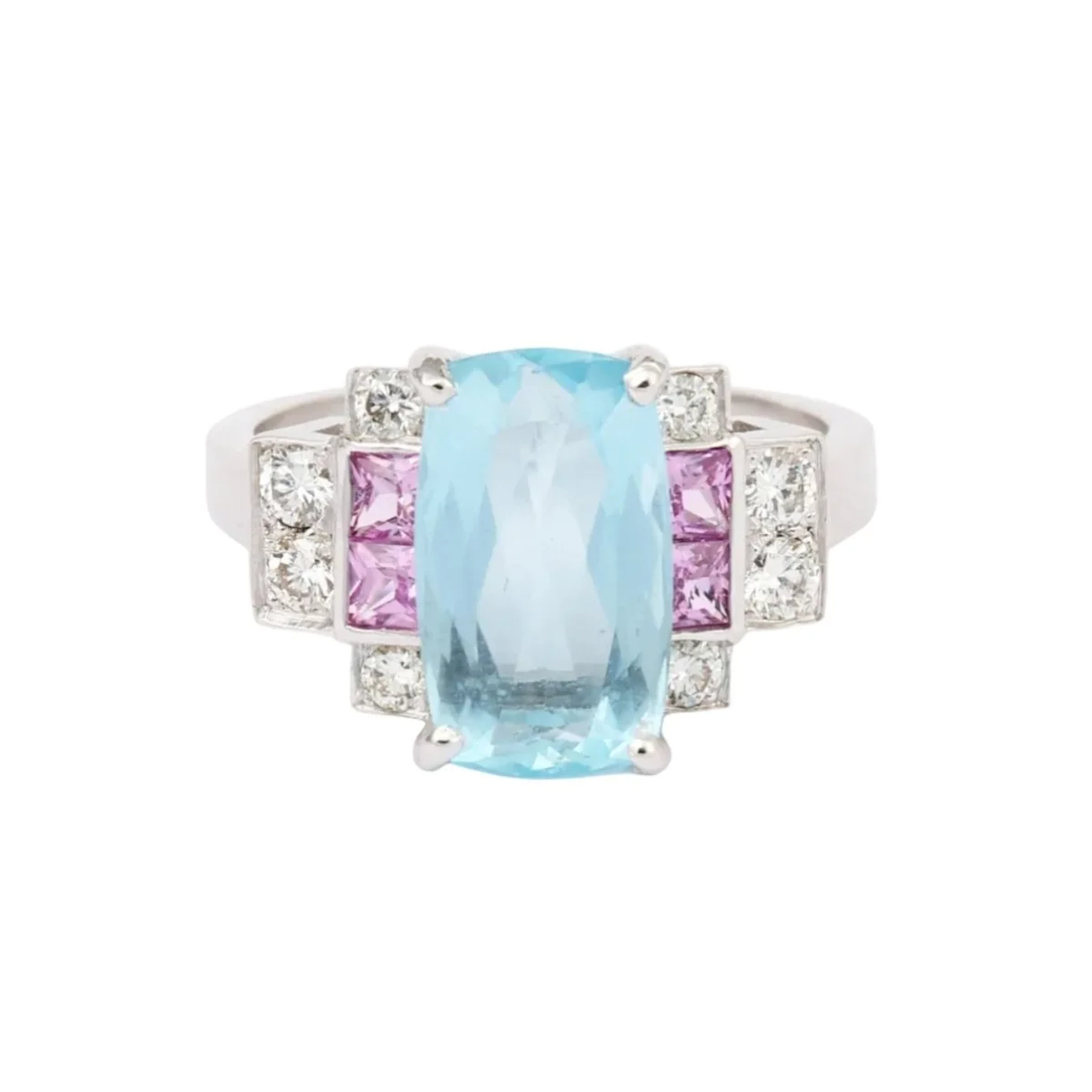 Entourage Ring in white gold, aquamarine, sapphires and diamonds
