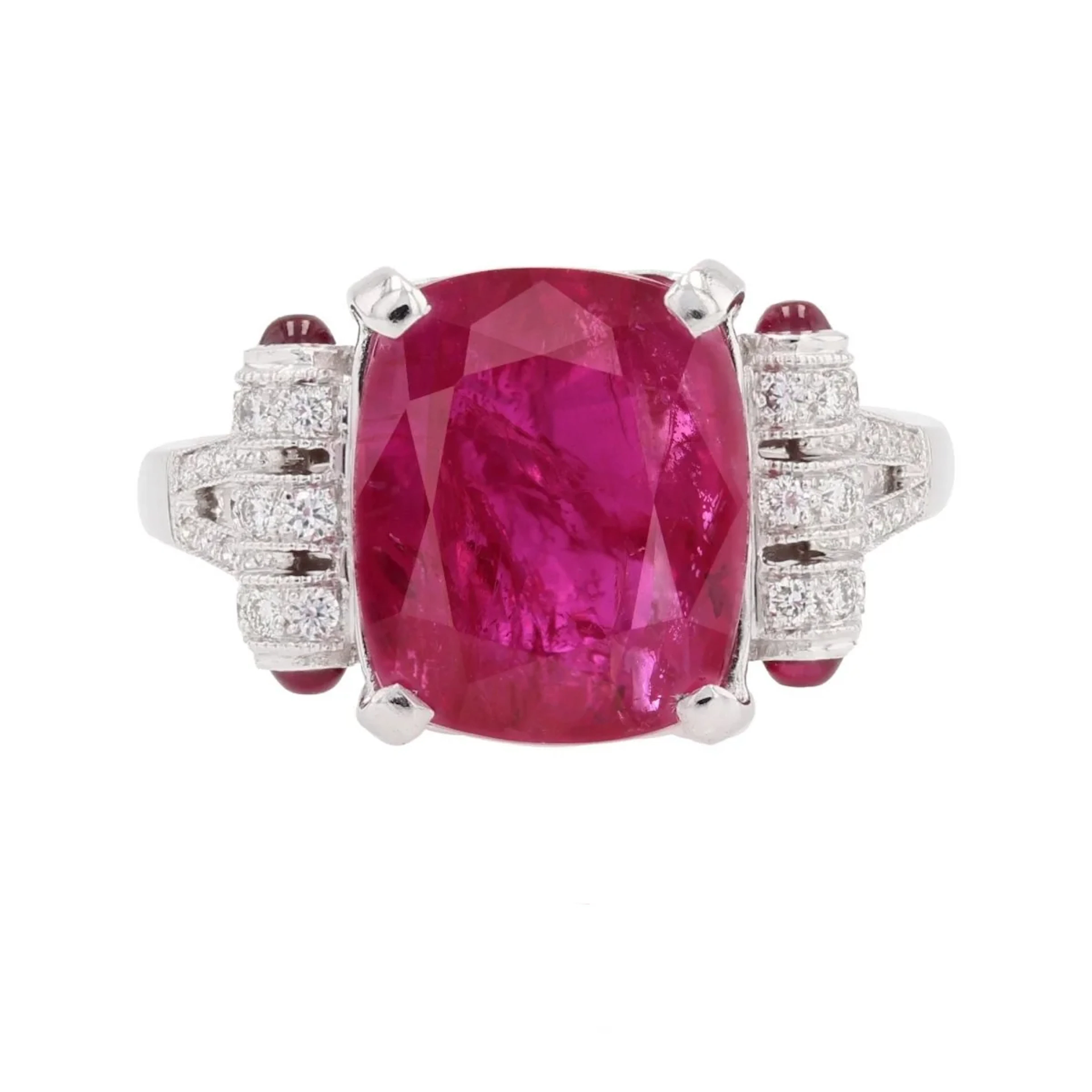 Cocktail ring in white gold, rubies and diamonds