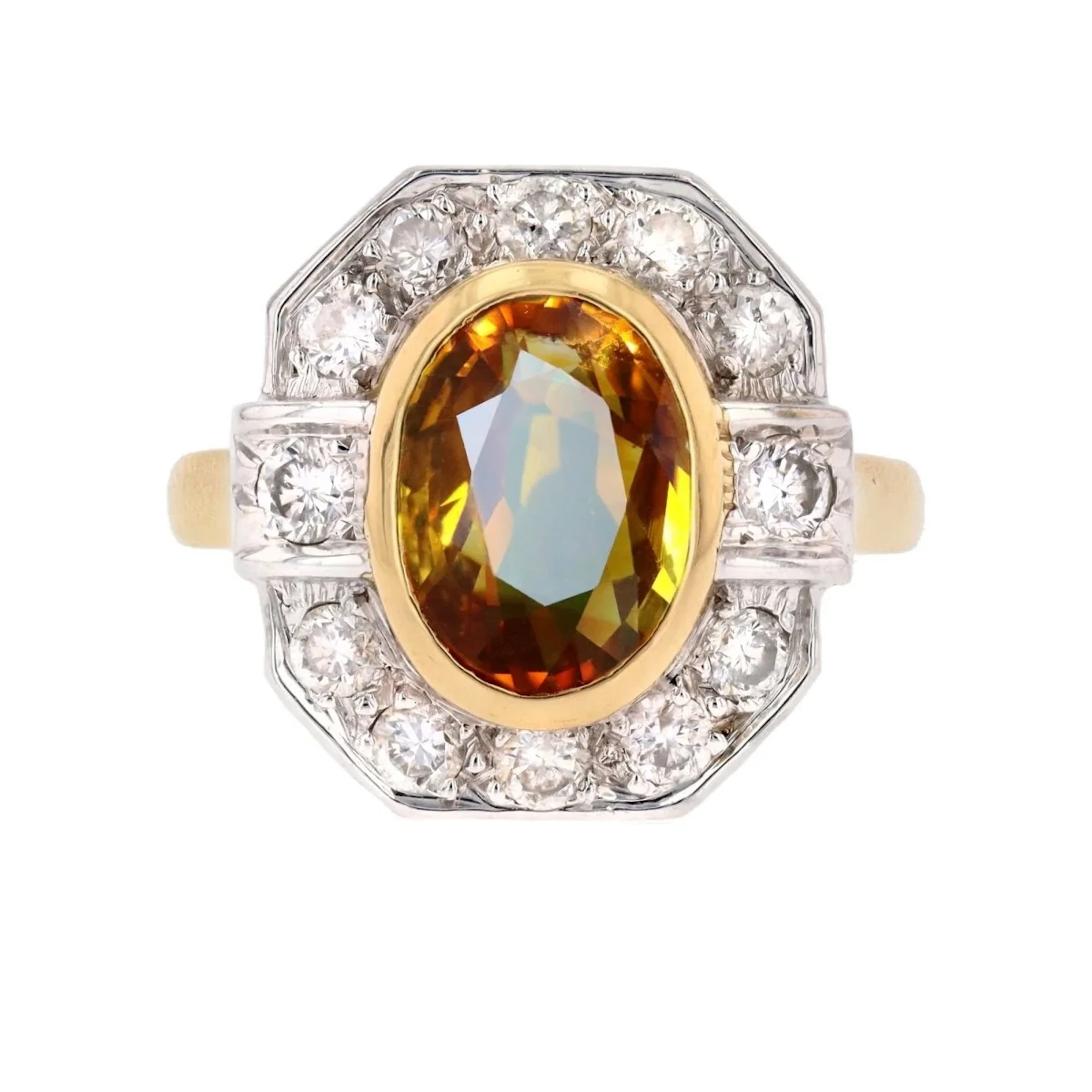 Entourage Ring in white gold, yellow gold, sapphire, and diamonds